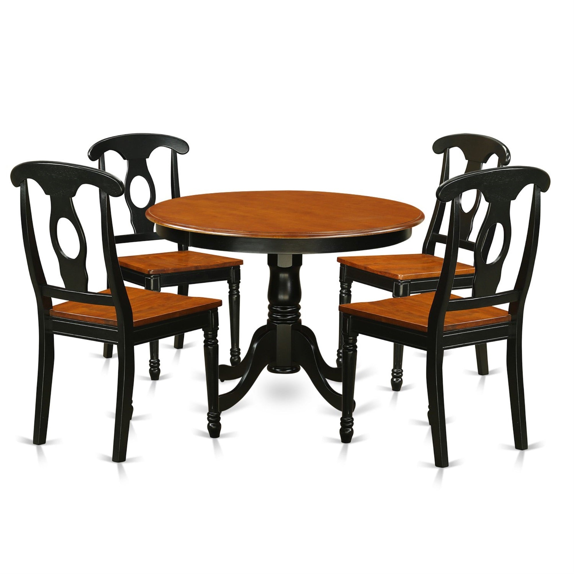 Ergode Hlke5-Bch-W, 5 Piece Dining Room Table Set, Round Kitchen Table With Pedestal, 4 Dining Chairs, 42X42 Inch, Black & Cherry