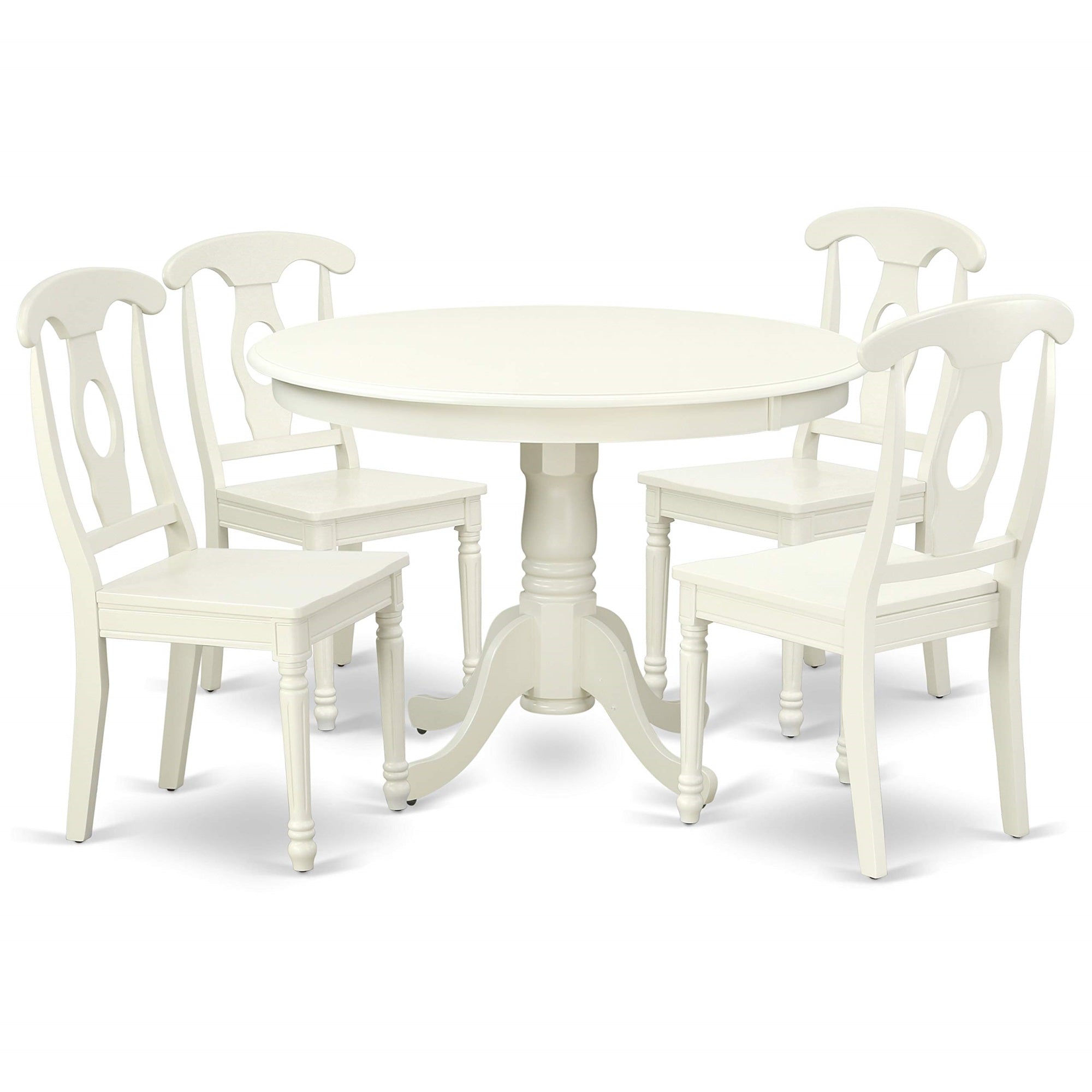 Ergode Hlke5-Lwh-W, 5 Piece Dining Room Set, Round Kitchen Table With Pedestal, 4 Dining Chairs, Linen White, 42X42 Inch