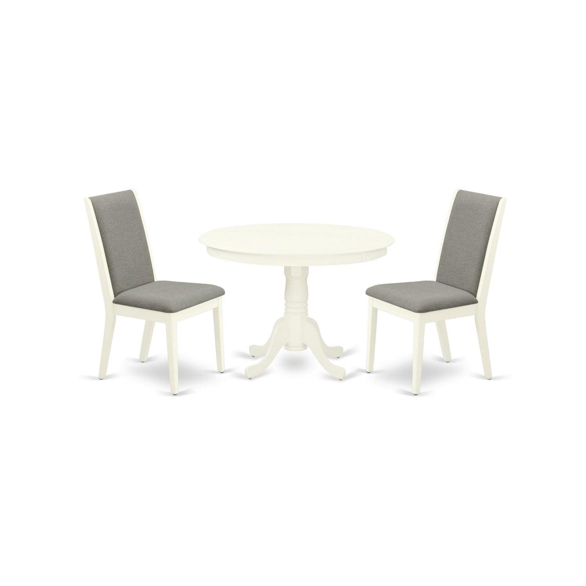 Casafoyer Hlla3-Lwh-06 3 Piece Dinette Set For Small Spaces Contains A Round Dining Table With Pedestal And 2 Shitake Linen Fabric Parson Dining Chairs, 42X42 Inch, Linen White
