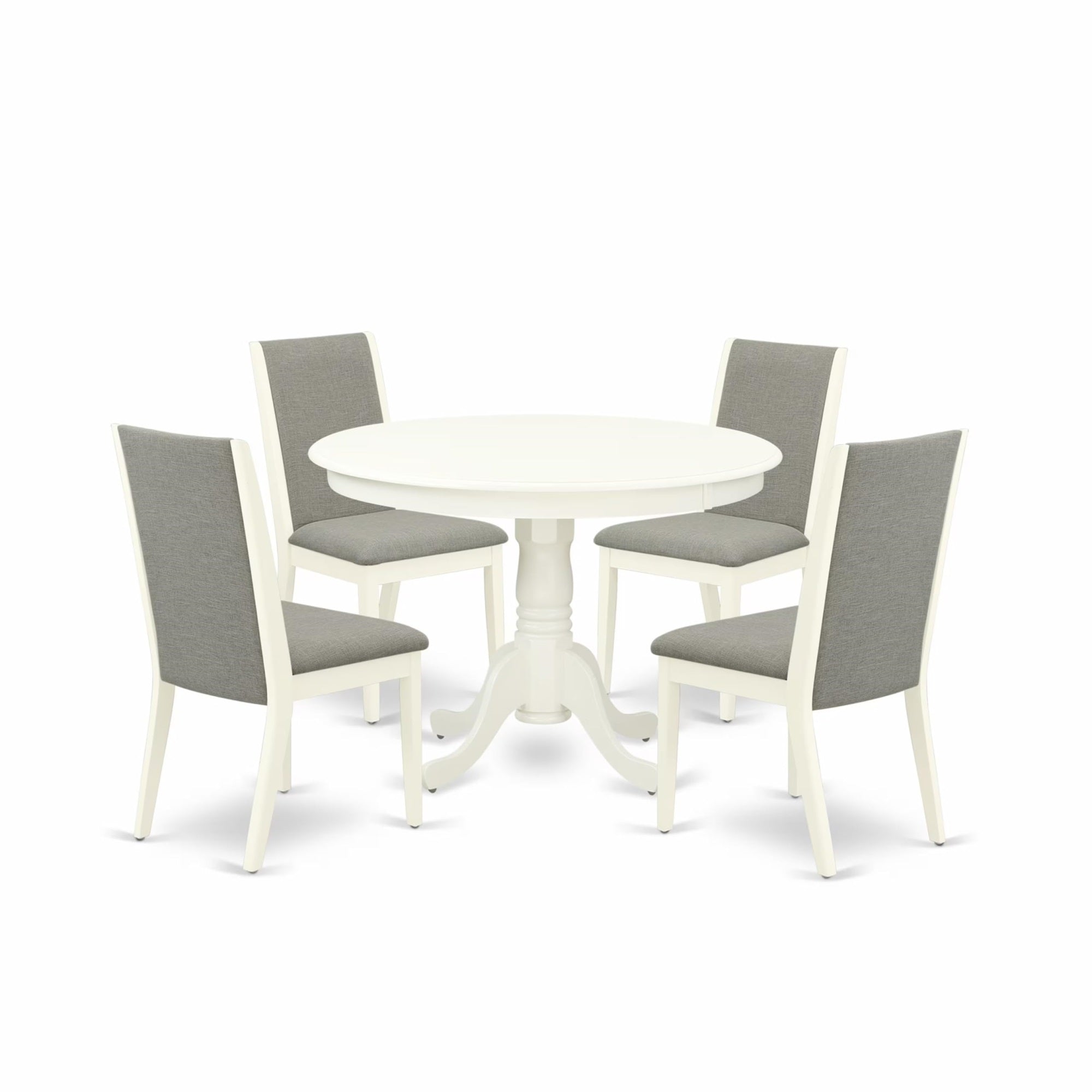 Casafoyer Hlla5-Lwh-06 5 Piece Dining Set Includes A Round Dining Room Table With Pedestal And 4 Shitake Linen Fabric Upholstered Parson Chairs, 42X42 Inch, Linen White