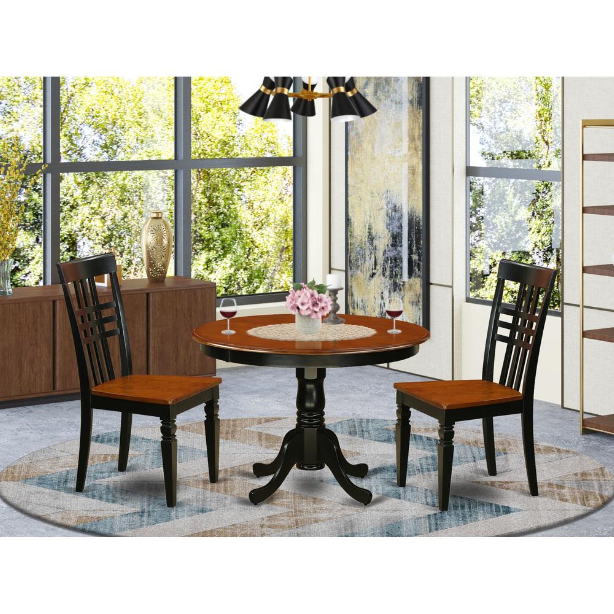 3  Pc  set  with  a  Kitchen  Table  and  2  Microfiber  Dinette  Chairs  in  Black  and  Cherry