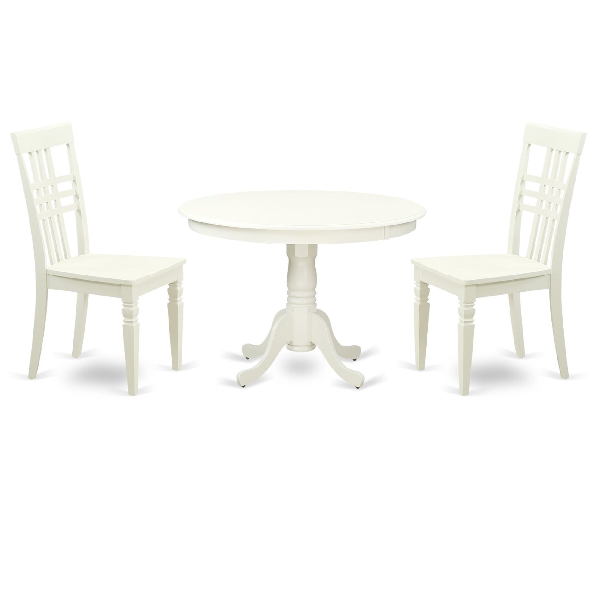 Casafoyer Hllg3-Lwh-W 3 Piece Kitchen Table & Chairs Set Contains A Round Dining Room Table With Pedestal And 2 Solid Wood Seat Chairs, 42X42 Inch, Linen White