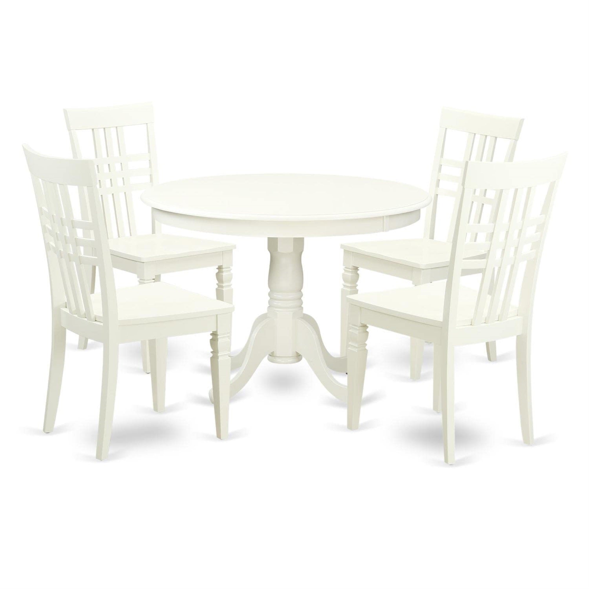 Casafoyer Hllg5-Lwh-W 5 Piece Dinette Set For 4 Includes A Round Dining Room Table With Pedestal And 4 Dining Chairs, 42X42 Inch, Linen White