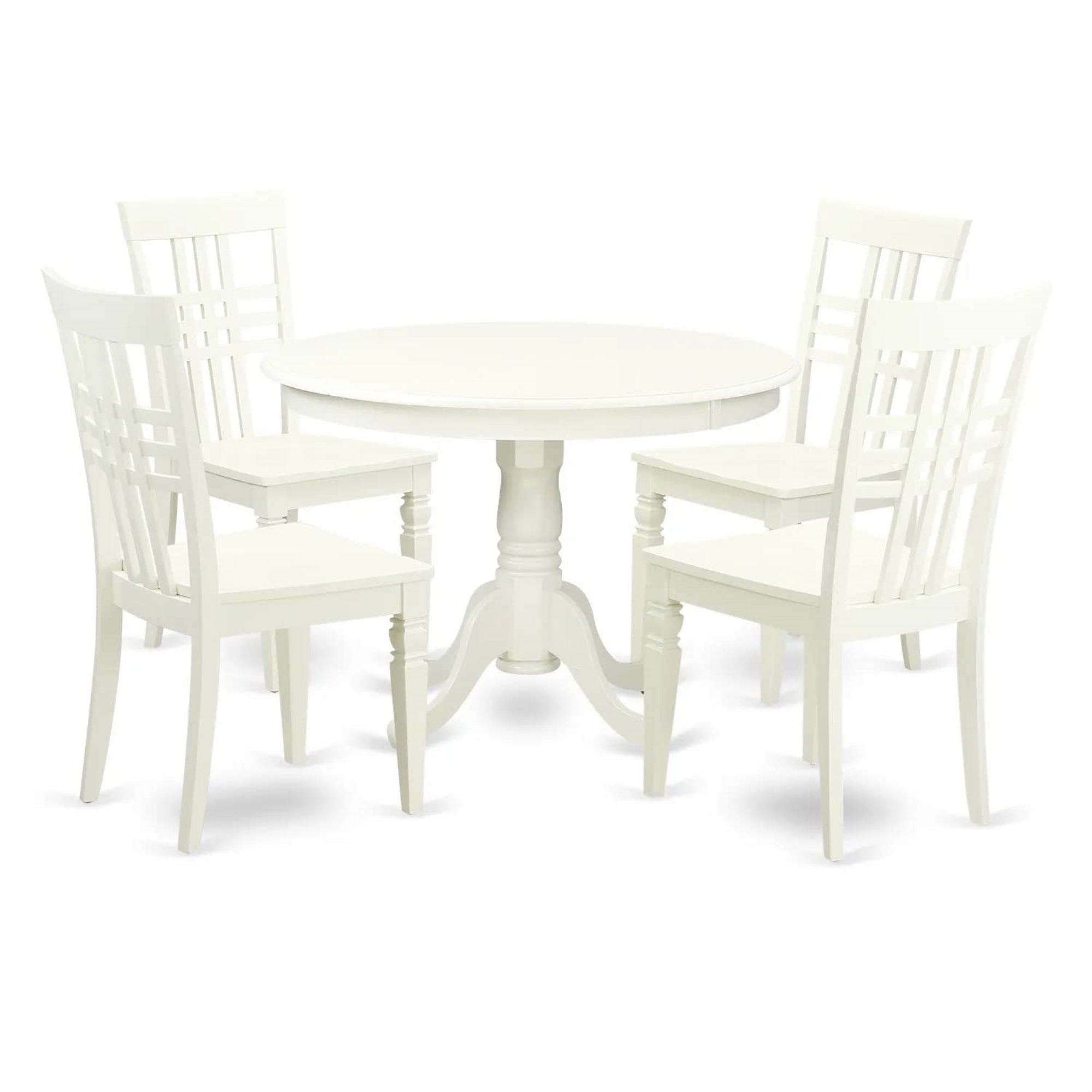 Ergode Hllg5-Lwh-W, 5 Piece Dinette Set, Round Dining Table With Pedestal, 4 Dining Chairs, Linen White, 42X42 Inch