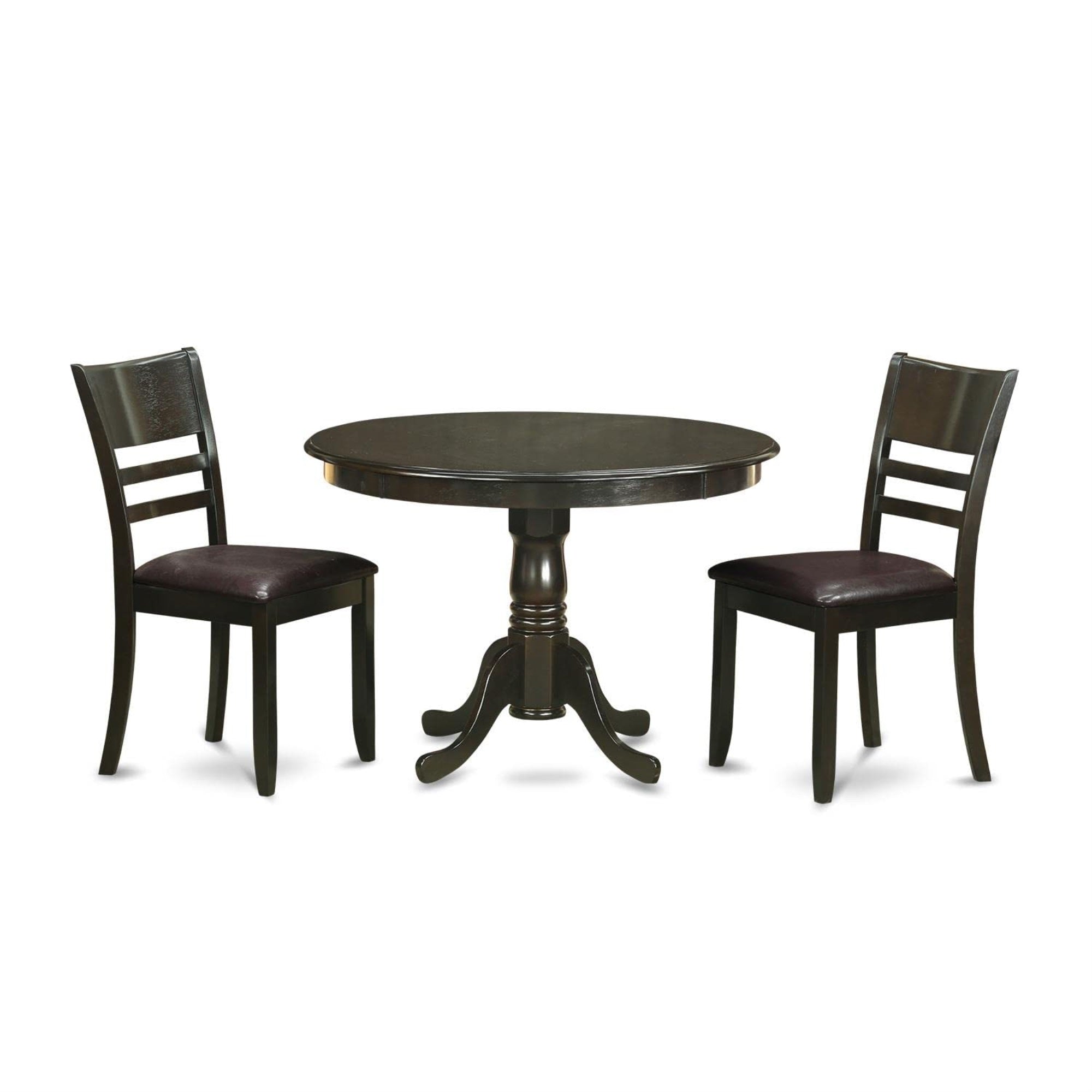 Casafoyer Hlly3-Cap-Lc 3 Piece Modern Dining Table Set Contains A Round Wooden Table With Pedestal And 2 Faux Leather Dining Room Chairs, 42X42 Inch, Cappuccino