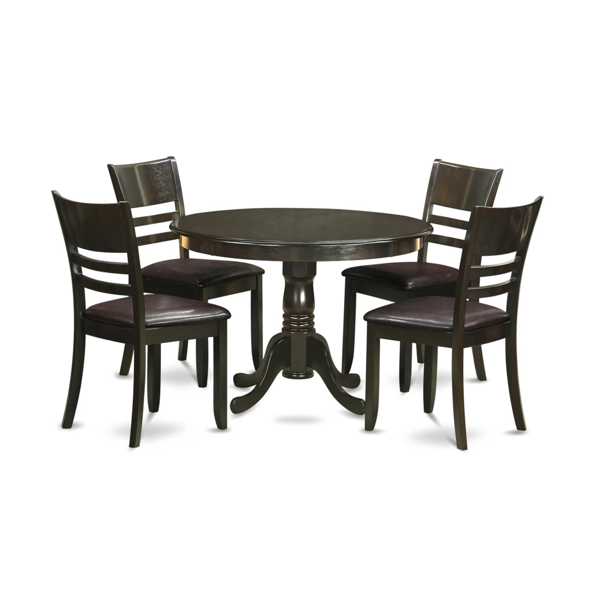 Casafoyer Hlly5-Cap-Lc 5 Piece Kitchen Table Set For 4 Includes A Round Dining Room Table With Pedestal And 4 Faux Leather Upholstered Dining Chairs, 42X42 Inch, Cappuccino