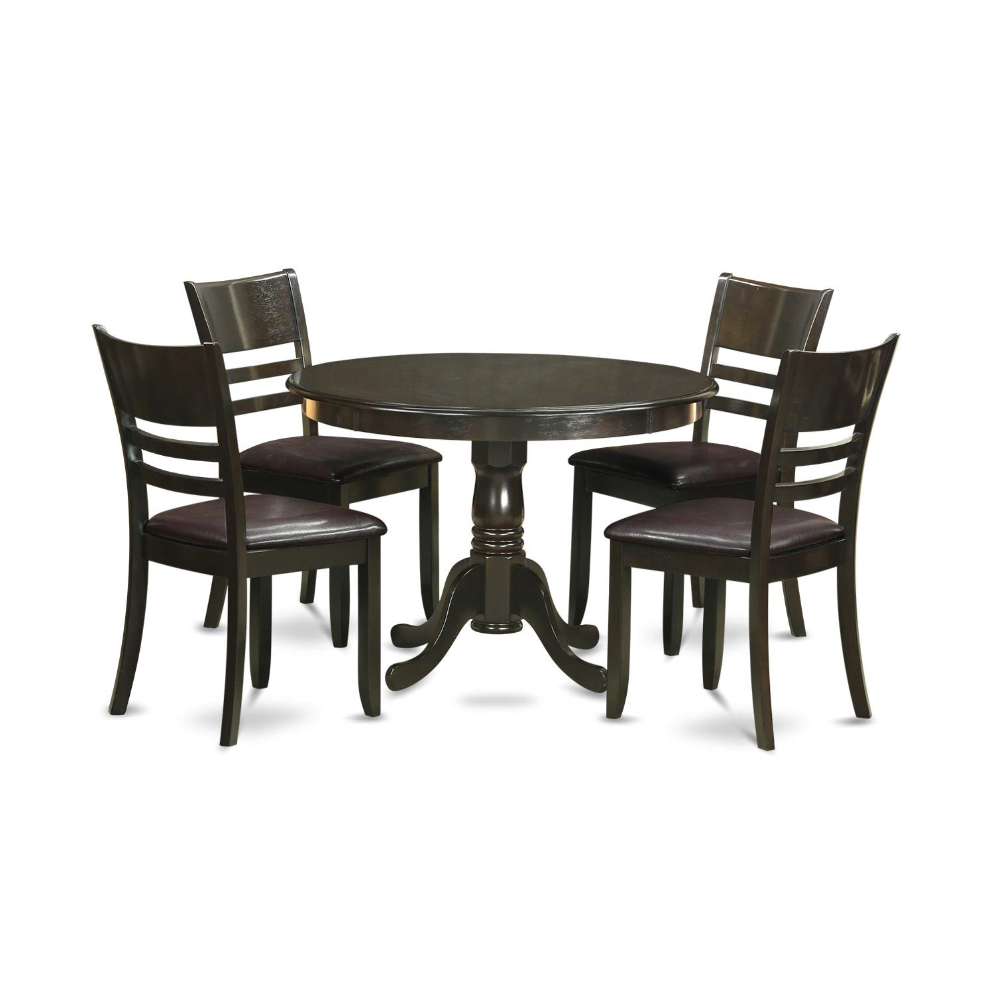 Ergode Hlly5-Cap-Lc, 5-Piece Round Dining Table Set, Pedestal Leg, 4 Chairs, Faux Leather Upholstery, Cappuccino, 42X42 Inch