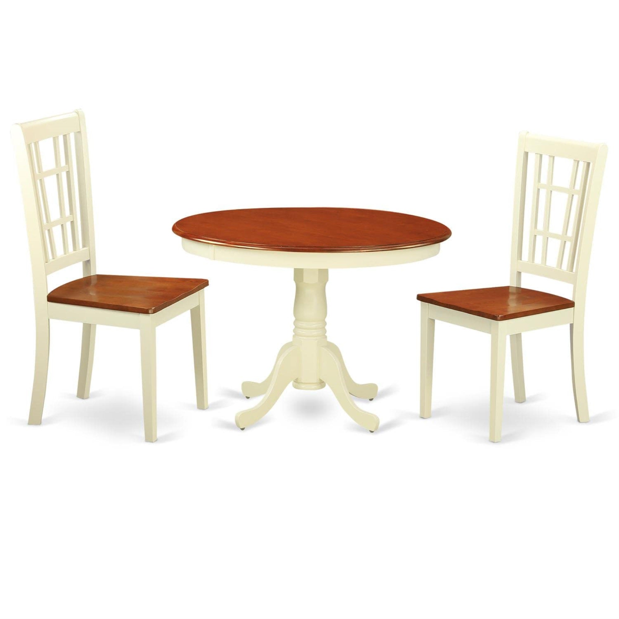 Casafoyer Hlni3-Bmk-W 3 Piece Dinette Set For Small Spaces Contains A Round Dining Table With Pedestal And 2 Kitchen Dining Chairs, 42X42 Inch, Buttermilk & Cherry