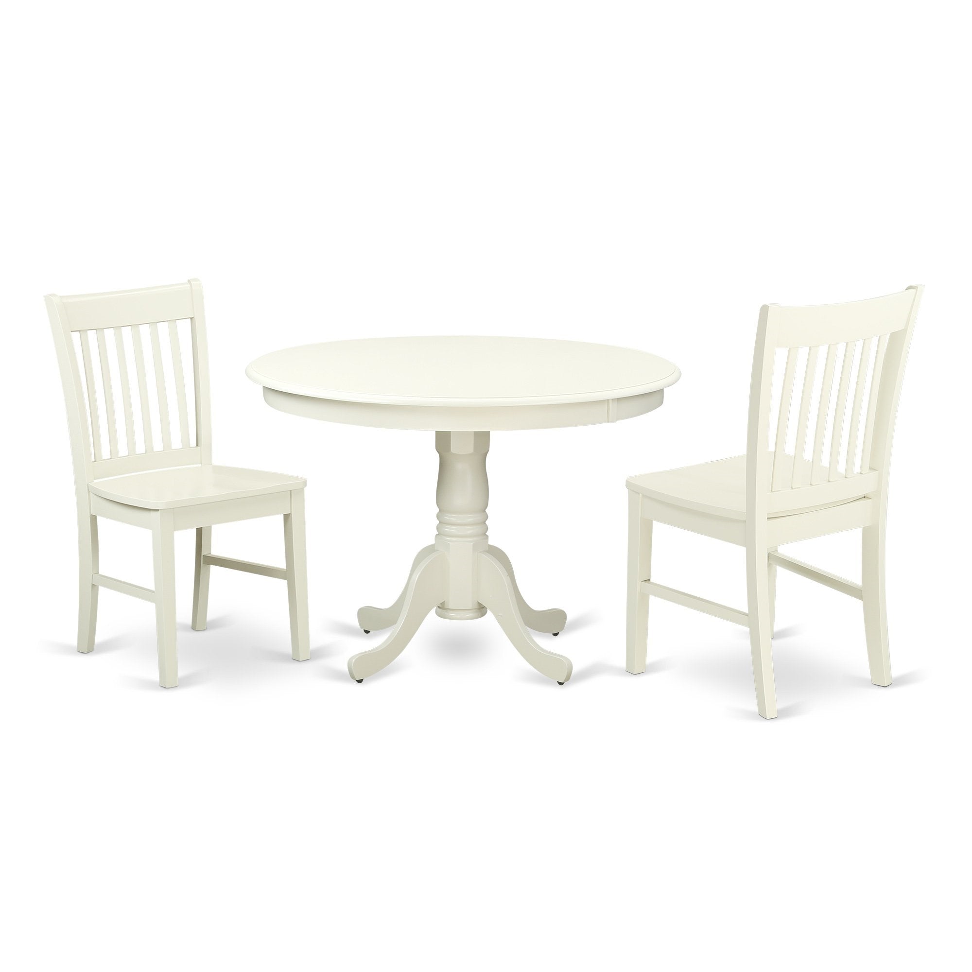 East West Furniture Hlno3-Lwh-W 3 Piece Dinette Set For Small Spaces Contains A Round Dining Table With Pedestal And 2 Dining Chairs, 42X42 Inch, Linen White
