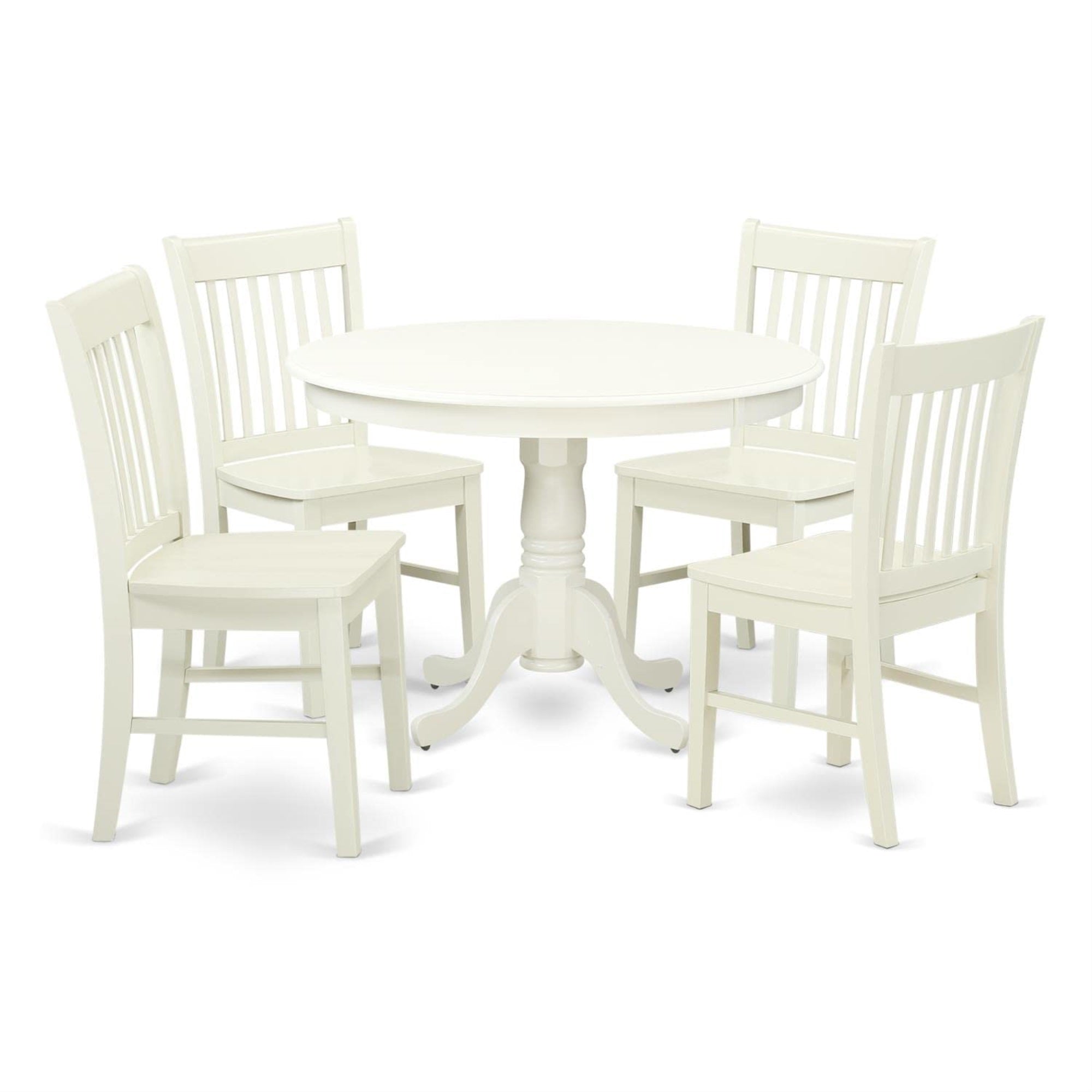 Casafoyer Hlno5-Lwh-W 5 Piece Dining Table Set For 4 Includes A Round Kitchen Table With Pedestal And 4 Dinette Chairs, 42X42 Inch, Linen White