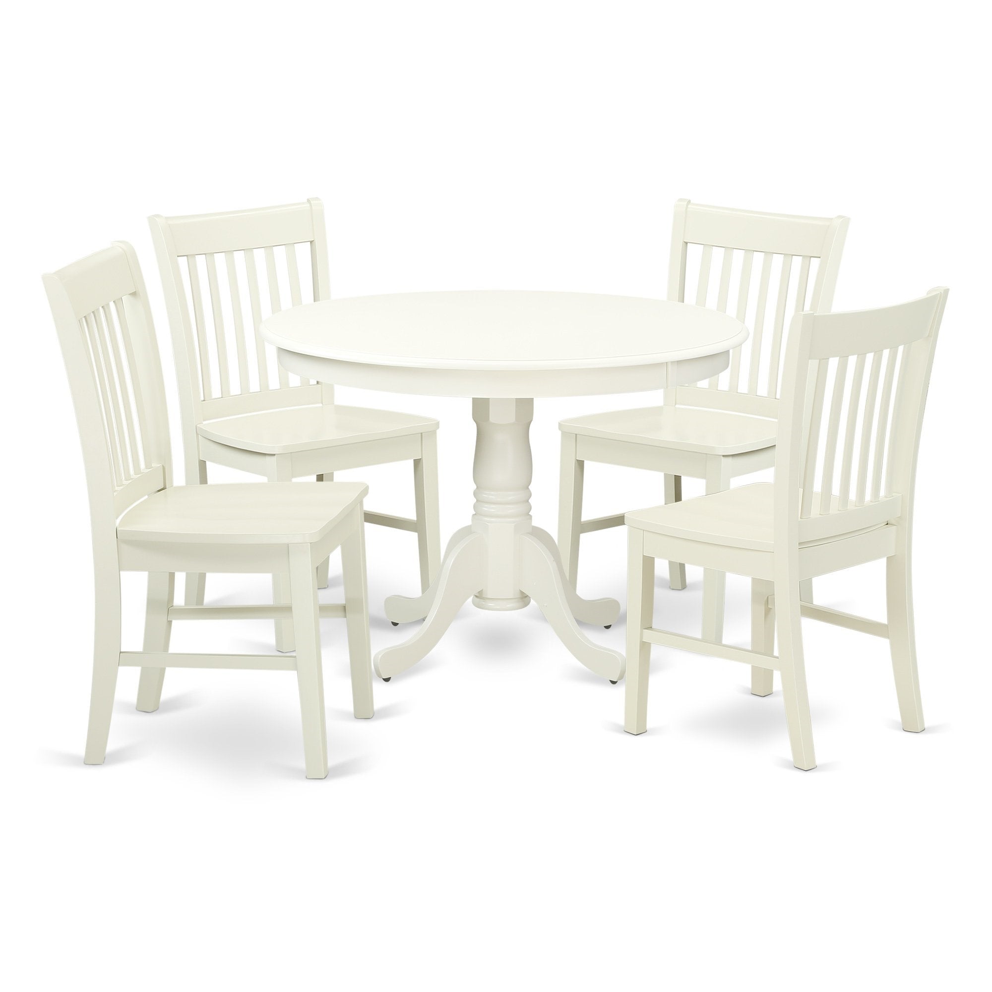 Ergode Hlno5-Lwh-W, 5 Piece Dining Table Set For 4, Round Kitchen Table With Pedestal, 4 Dinette Chairs, 42X42 Inch, Linen White
