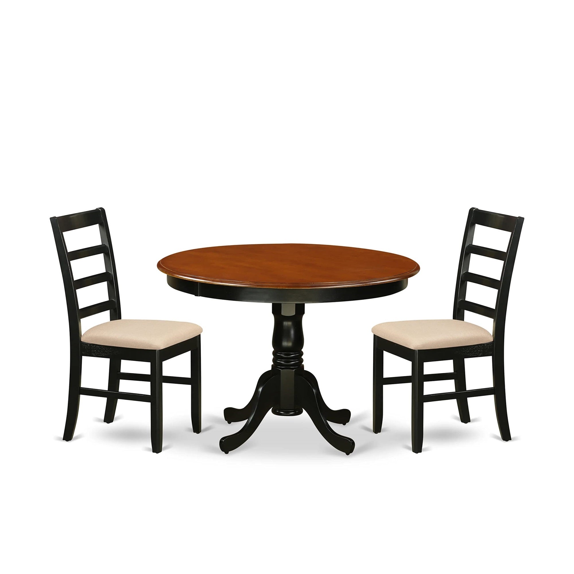 Casafoyer Hlpf3-Bch-C 3 Piece Modern Dining Table Set Contains A Round Wooden Table With Pedestal And 2 Linen Fabric Kitchen Dining Chairs, 42X42 Inch, Black & Cherry