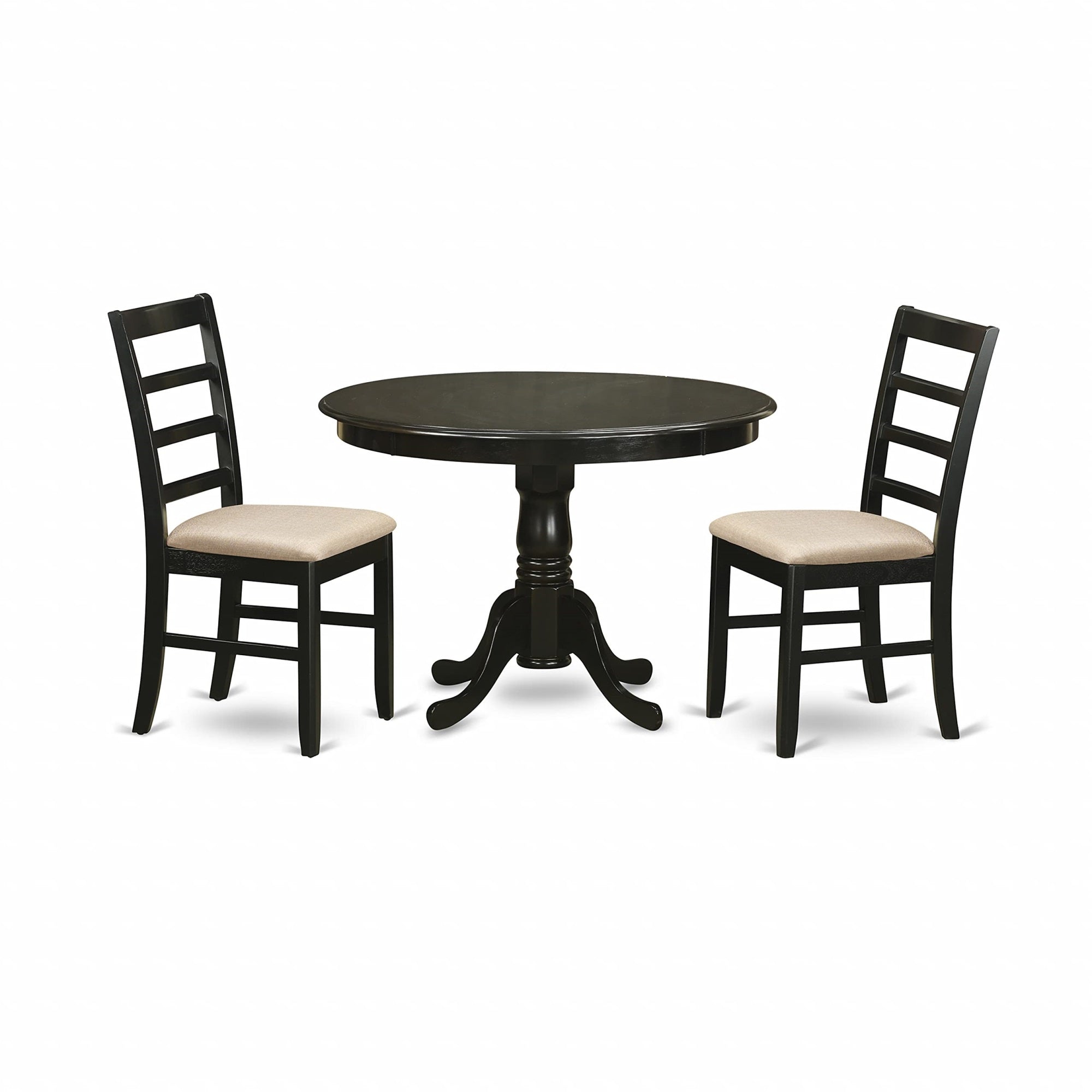 East West Furniture Hlpf3-Cap-C 3 Piece Dining Room Furniture Set Contains A Round Kitchen Table With Pedestal And 2 Linen Fabric Upholstered Dining Chairs, 42X42 Inch, Cappuccino