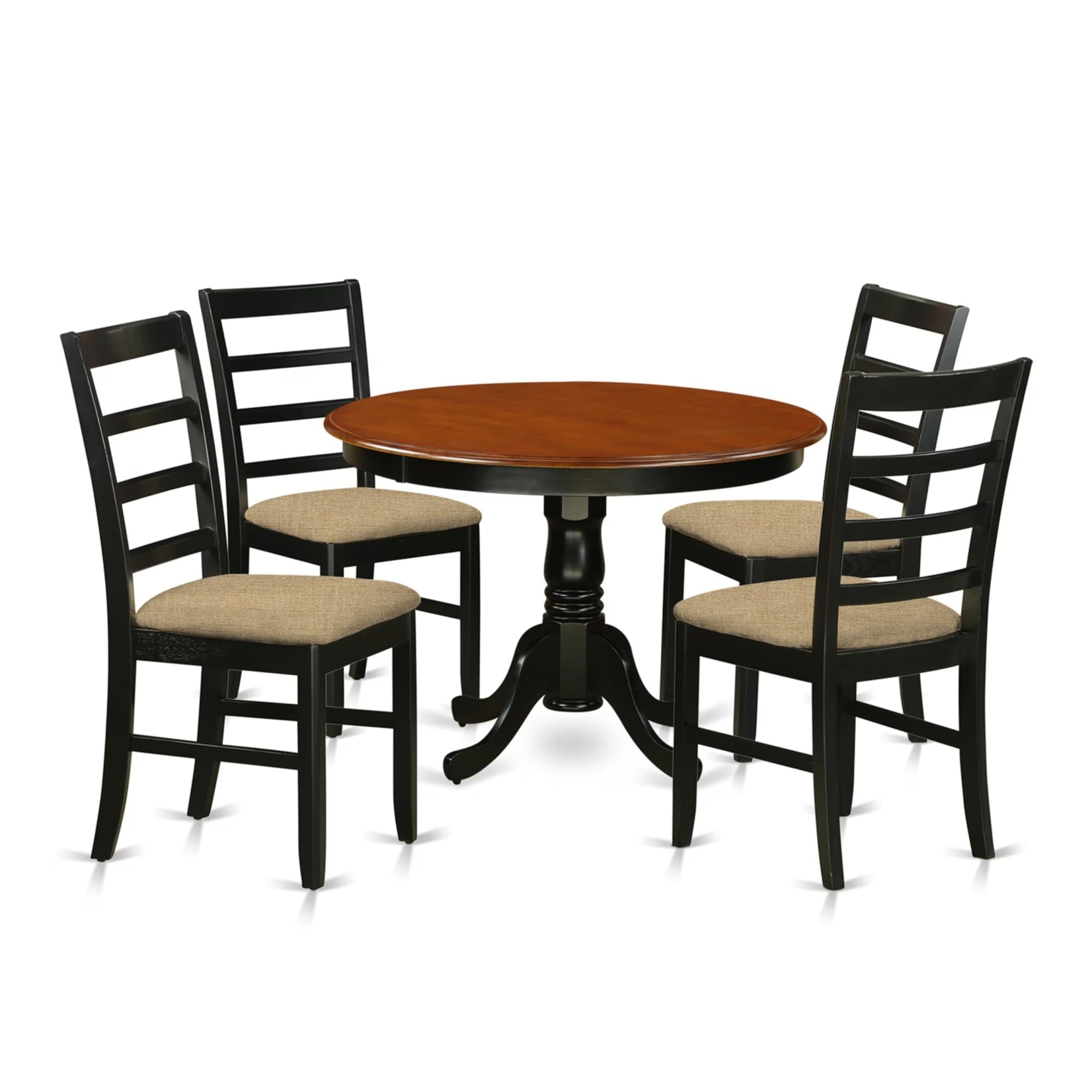Casafoyer Hlpf5-Bch-C 5 Piece Dining Set Includes A Round Dining Table With Pedestal And 4 Linen Fabric Kitchen Room Chairs, 42X42 Inch, Black & Cherry