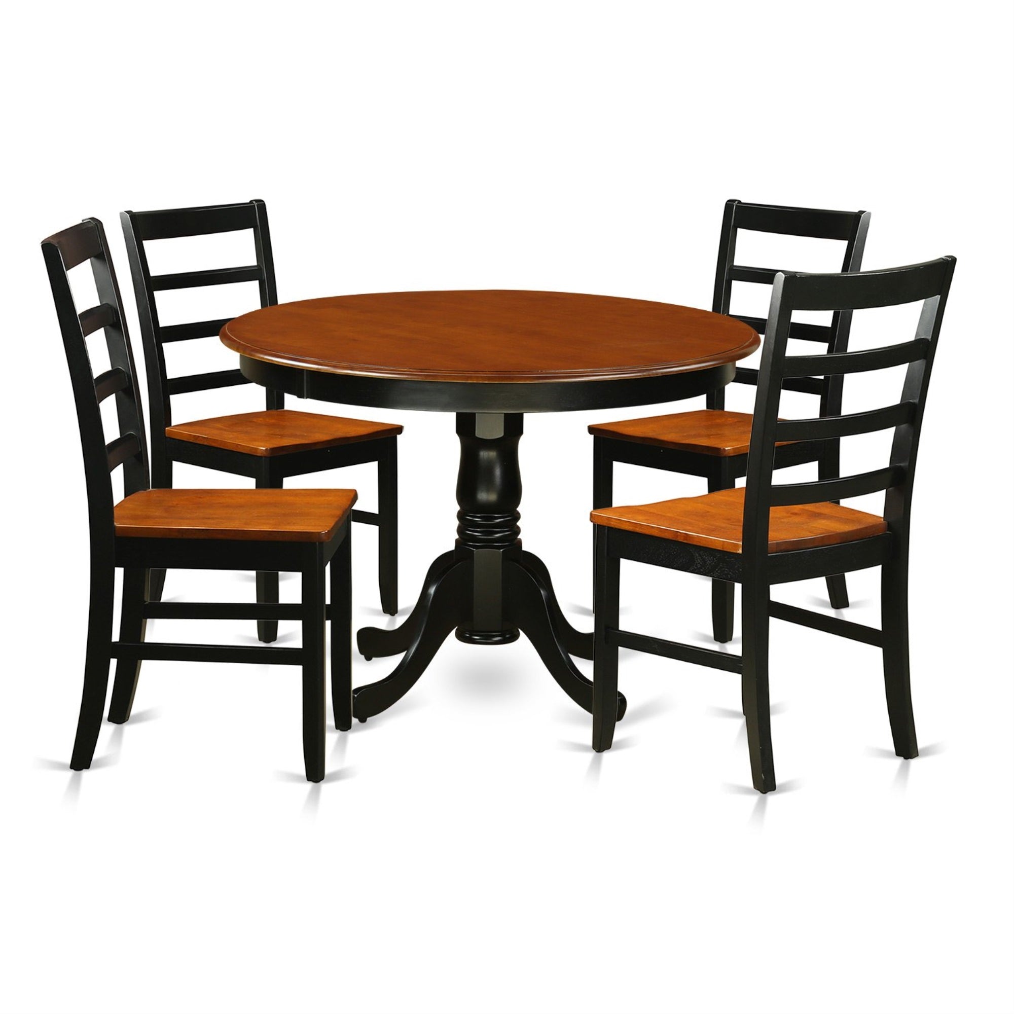 Ergode Hlpf5-Bch-W, 5-Piece Kitchen Table Set, Round Dining Table With Pedestal, 4 Modern Chairs, Black & Cherry Finish, Easy Assembly, Customer Service Assistance