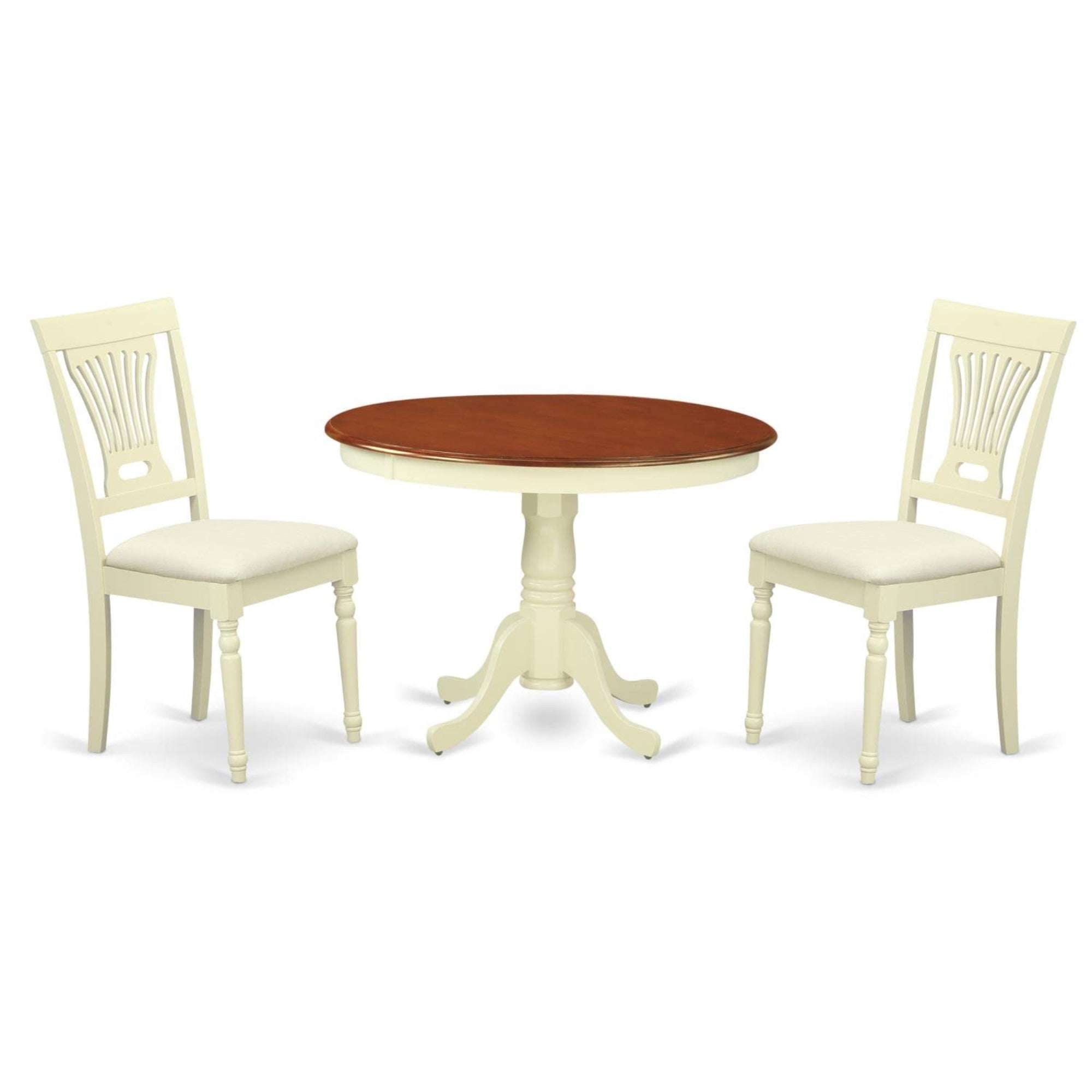 Casafoyer Hlpl3-Bmk-C Hartland 3 Piece Room Furniture Set Contains A Round Kitchen Table With Pedestal And 2 Linen Fabric Upholstered Dining Chairs, 42X42 Inch