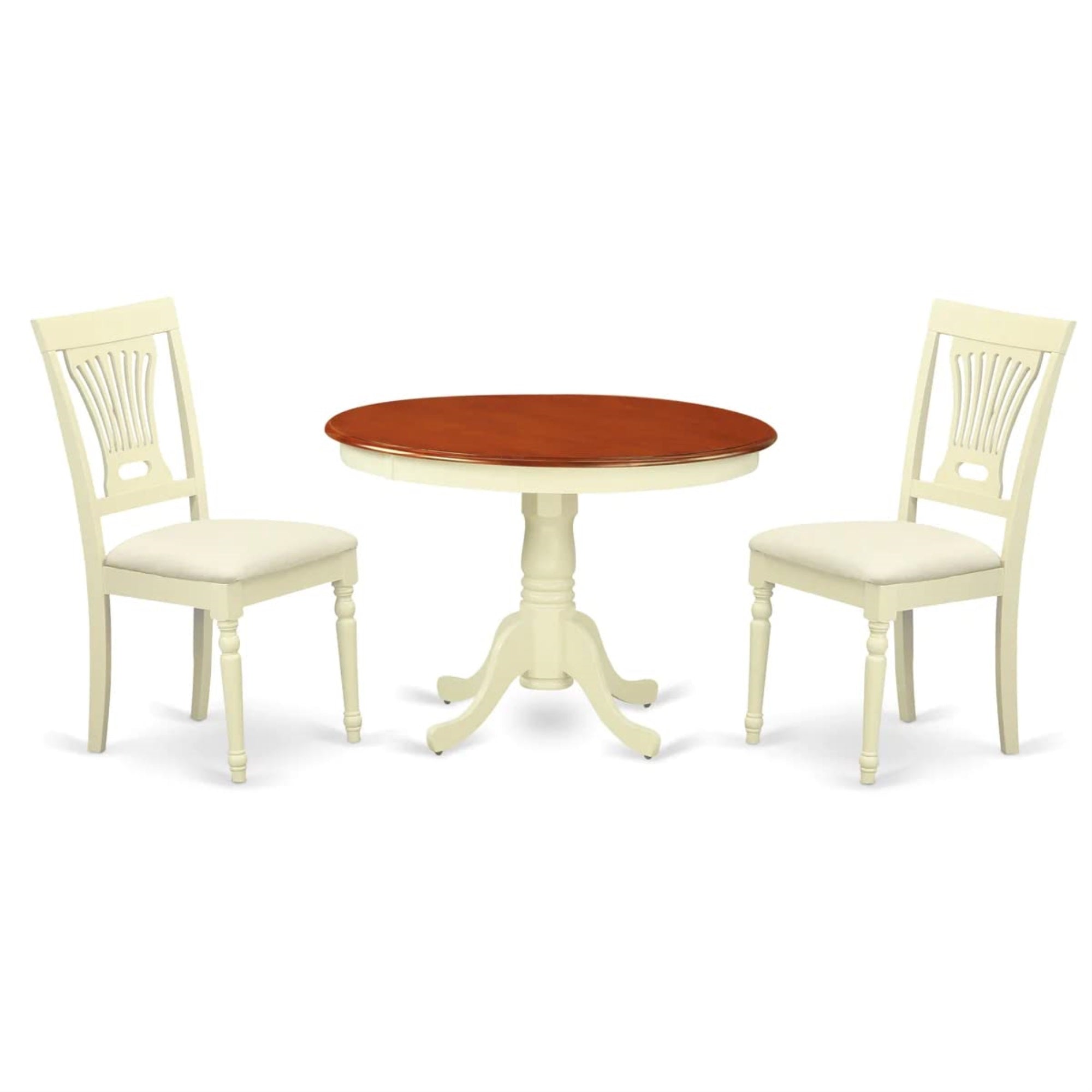East West Furniture Hlpl3-Bmk-C Hartland 3 Piece Room Furniture Set Contains A Round Kitchen Table With Pedestal And 2 Linen Fabric Upholstered Dining Chairs, 42X42 Inch