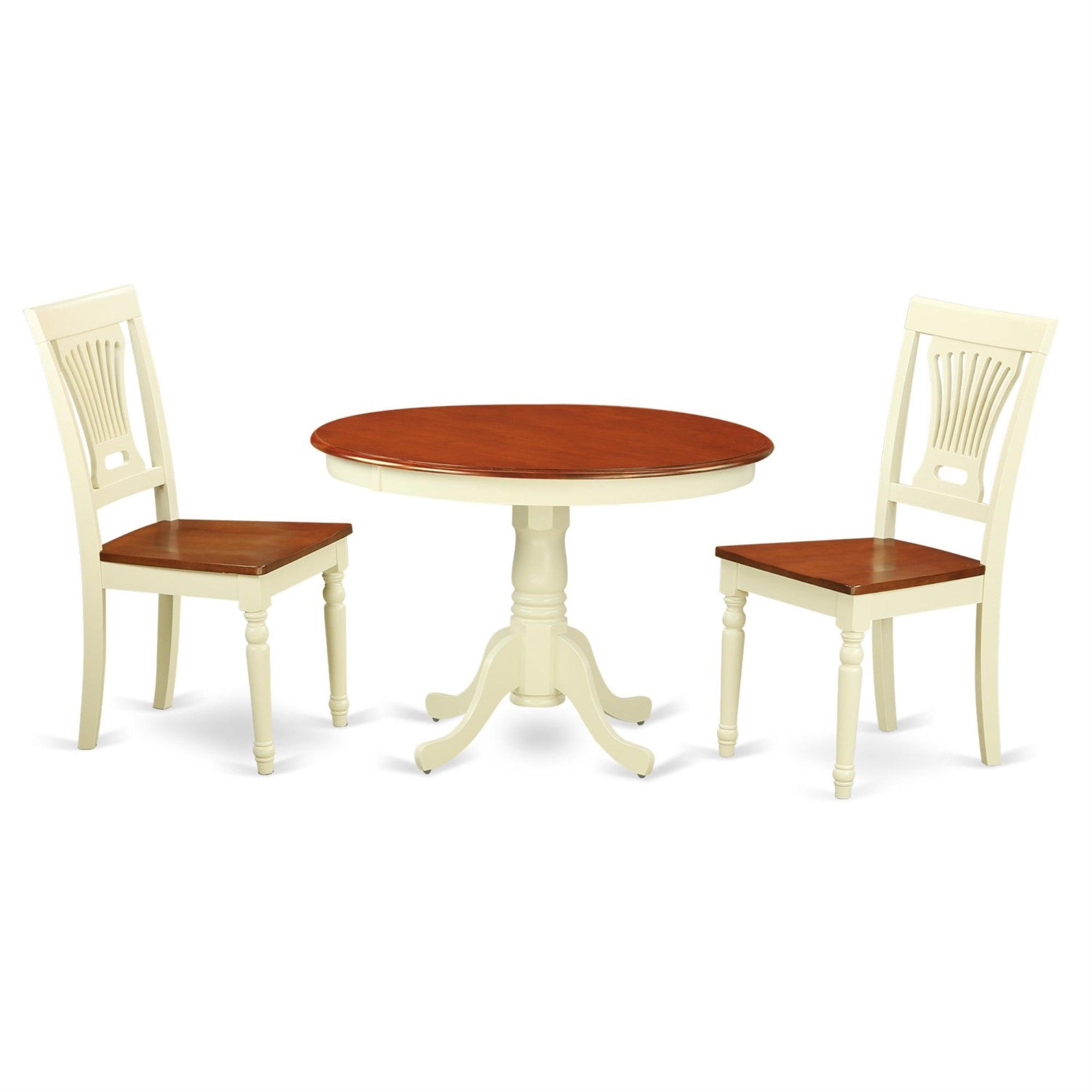 East West Furniture Hlpl3-Bmk-W Hartland 3 Piece Room Set Contains A Round Kitchen Table With Pedestal And 2 Dining Chairs, 42X42 Inch