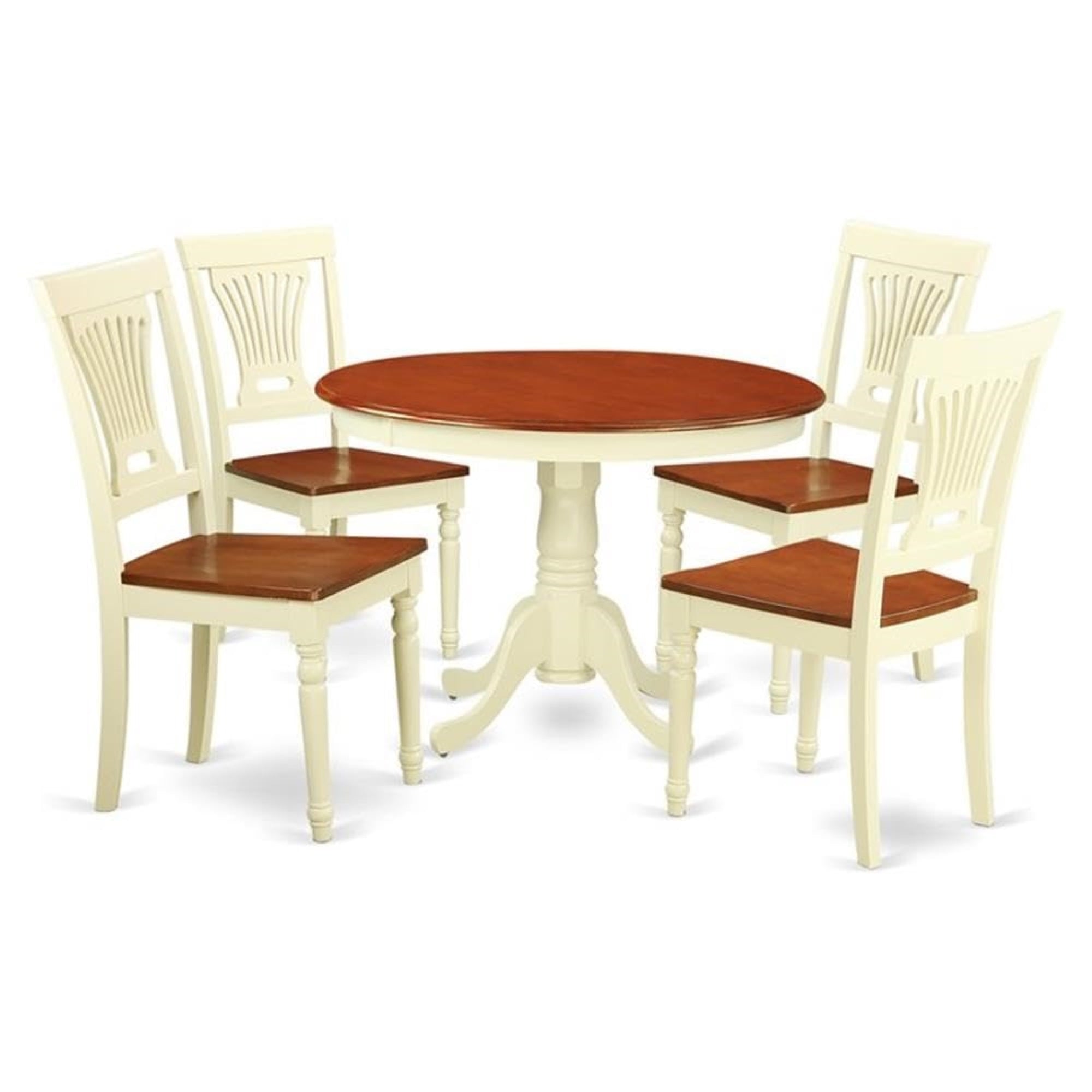 Casafoyer Hlpl5-Bmk-W 5 Piece Dining Room Furniture Set Includes A Round Kitchen Table With Pedestal And 4 Dining Chairs, 42X42 Inch, Buttermilk & Cherry