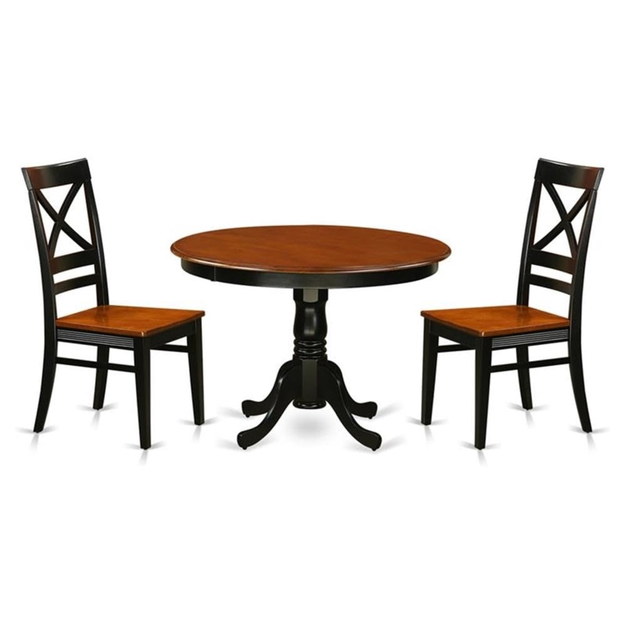 Casafoyer Hartland 3 Piece Set For Small Spaces Contains A Round Dining Room Table With Pedestal And 2 Wooden Seat Chairs, 42X42 Inch, Black & Cherry