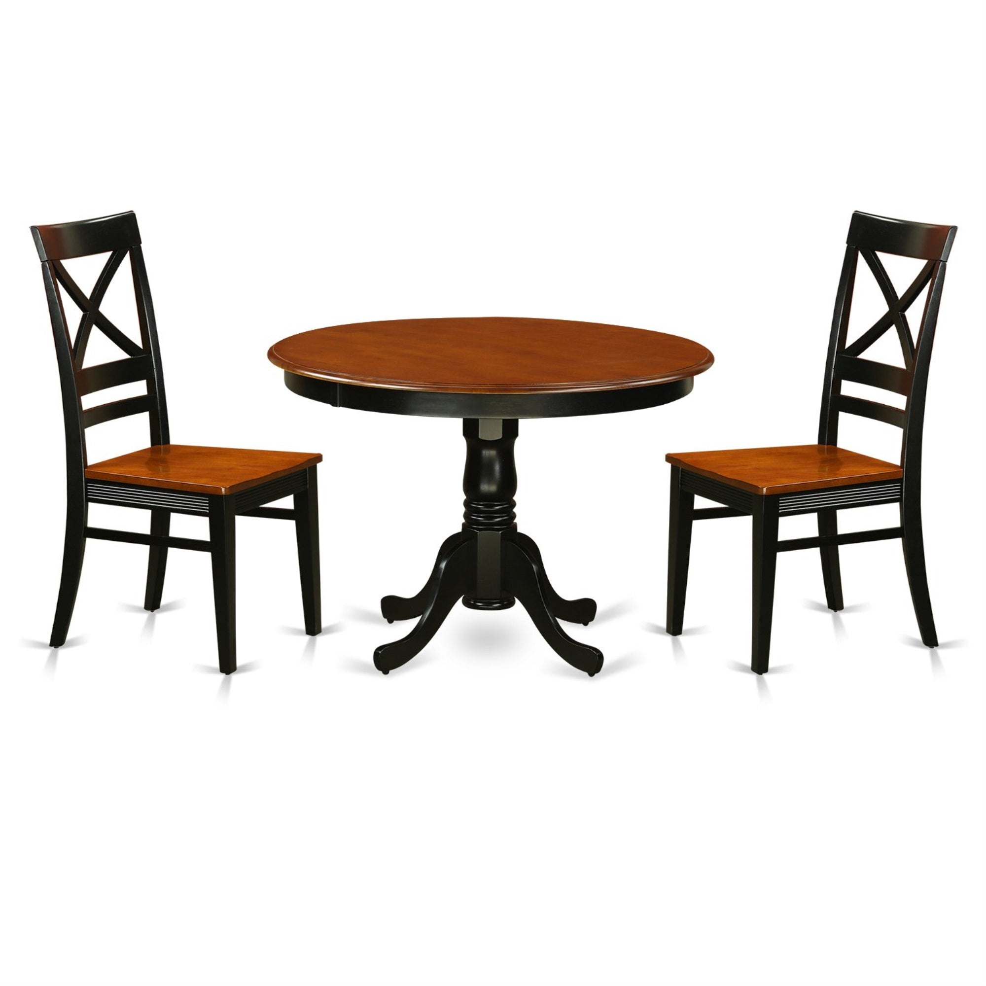 East West Furniture Hlqu3-Bch-W Hartland 3 Piece Set For Small Spaces Contains A Round Dining Room Table With Pedestal And 2 Wooden Seat Chairs, 42X42 Inch