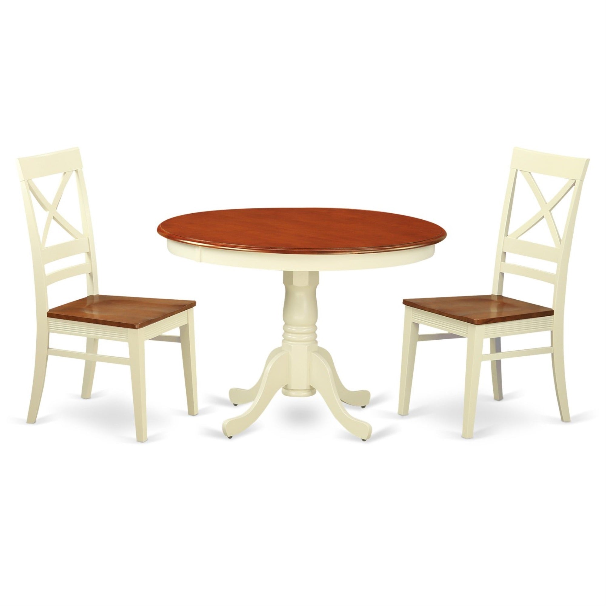Casafoyer Hlqu3-Bmk-W Hartland 3 Piece Room Set Contains A Round Kitchen Table With Pedestal And 2 Dining Chairs, 42X42 Inch