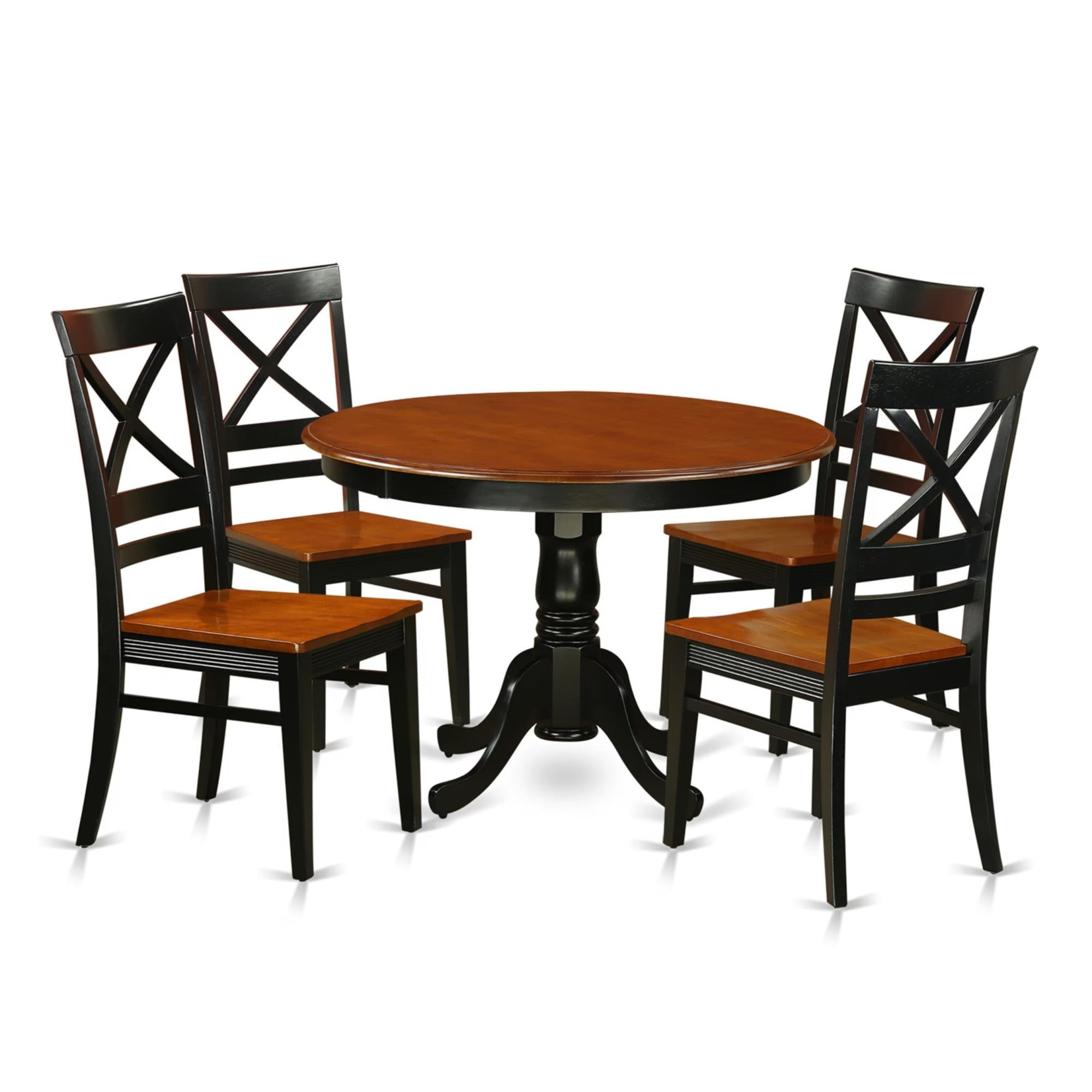 Casafoyer Hlqu5-Bch-W 5 Piece Dining Room Furniture Set Includes A Round Kitchen Table With Pedestal And 4 Dining Chairs, 42X42 Inch, Black & Cherry