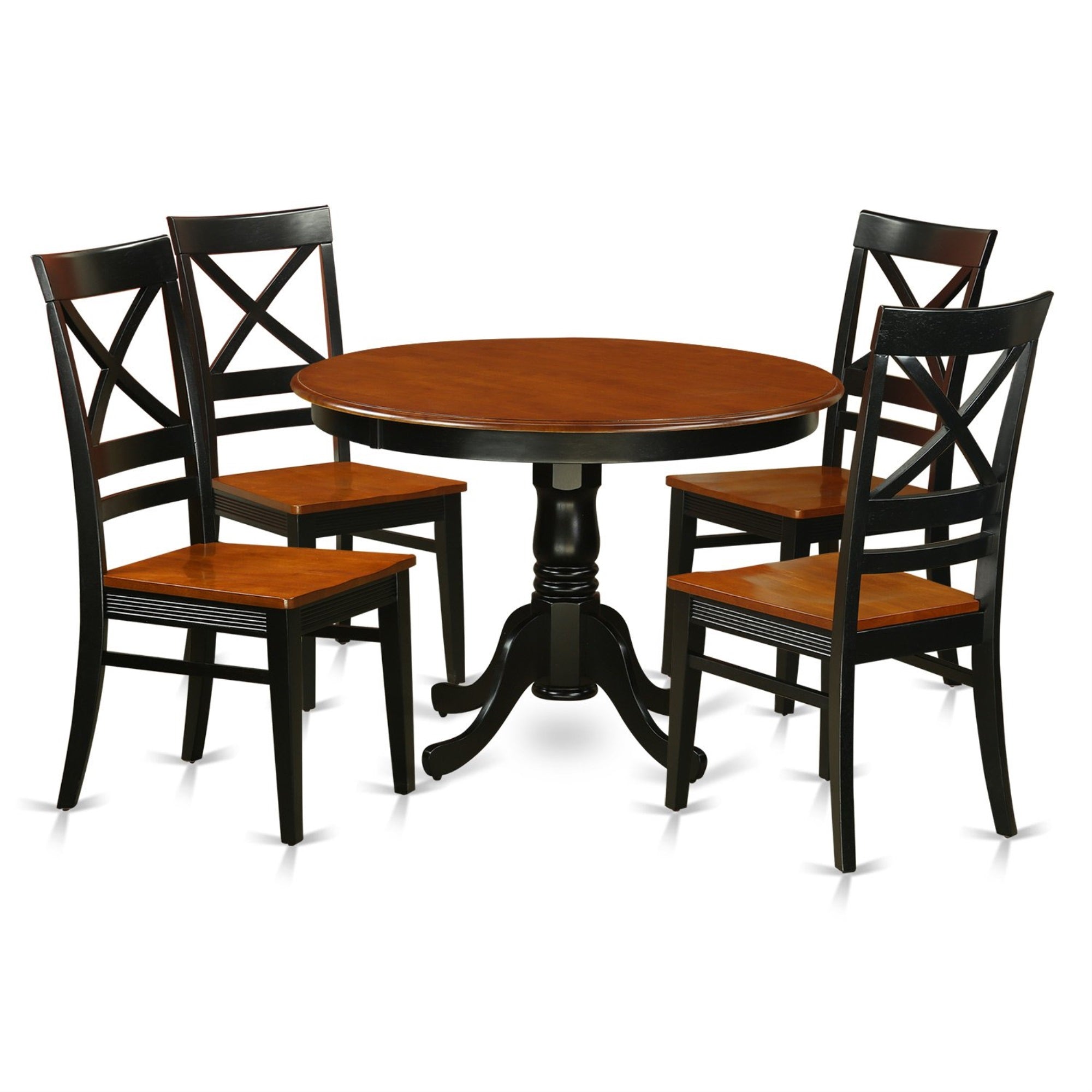 Ergode Hlqu5-Bch-W, 5 Piece Dining Set, Round Kitchen Table With Pedestal, 4 Dining Chairs, Black & Cherry, 42X42 Inch
