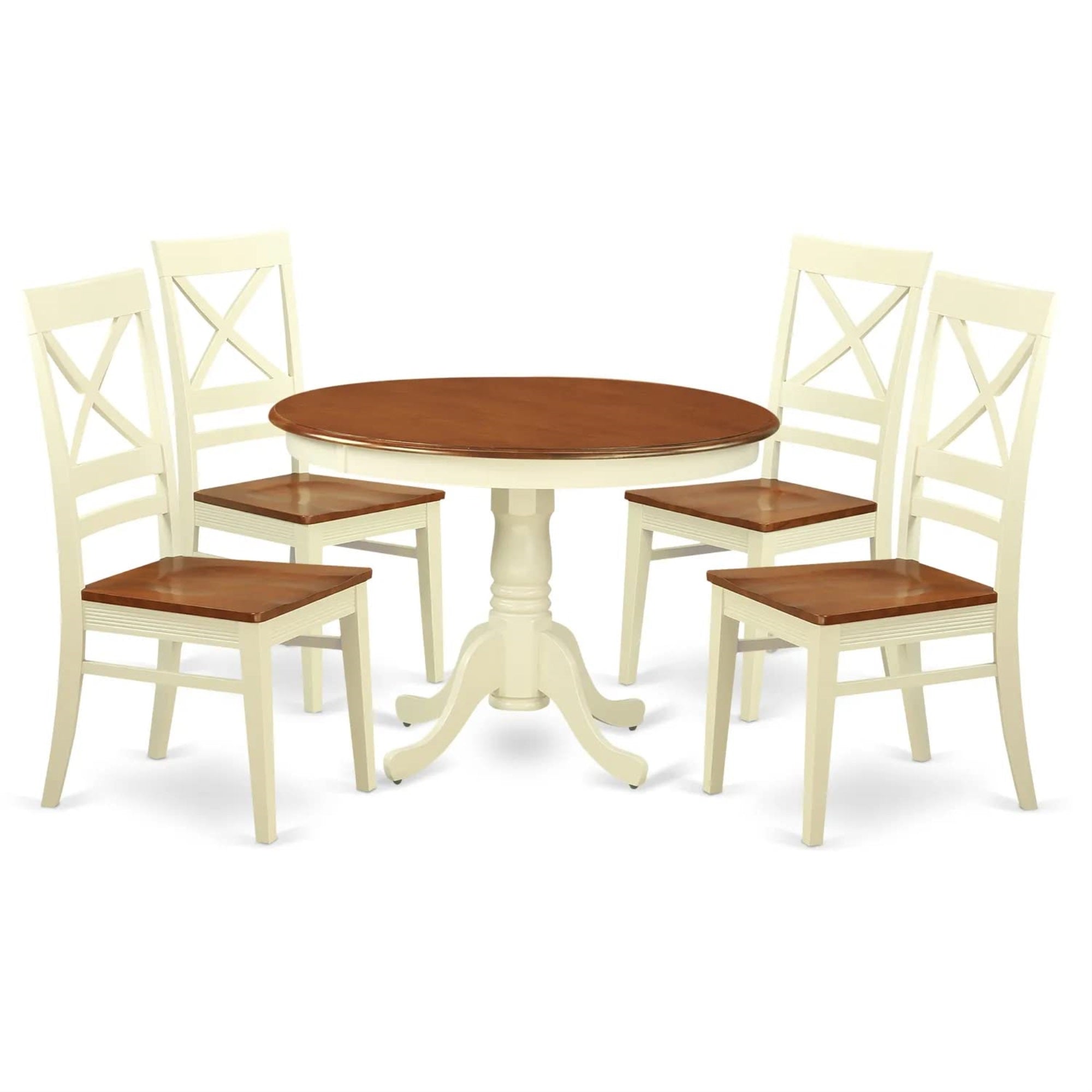 Ergode Hlqu5-Bmk-W, Hartland 5 Piece Dining Set, Round Kitchen Table With Pedestal, 4 Dinette Chairs, 42X42 Inch