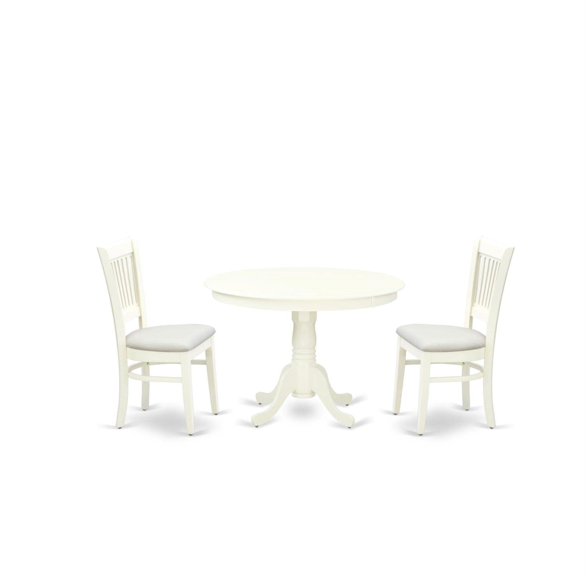 Casafoyer Hlva3-Lwh-C 3 Piece Kitchen Table & Chairs Set Contains A Round Dining Table With Pedestal And 2 Linen Fabric Dining Room Chairs, 42X42 Inch, Linen White