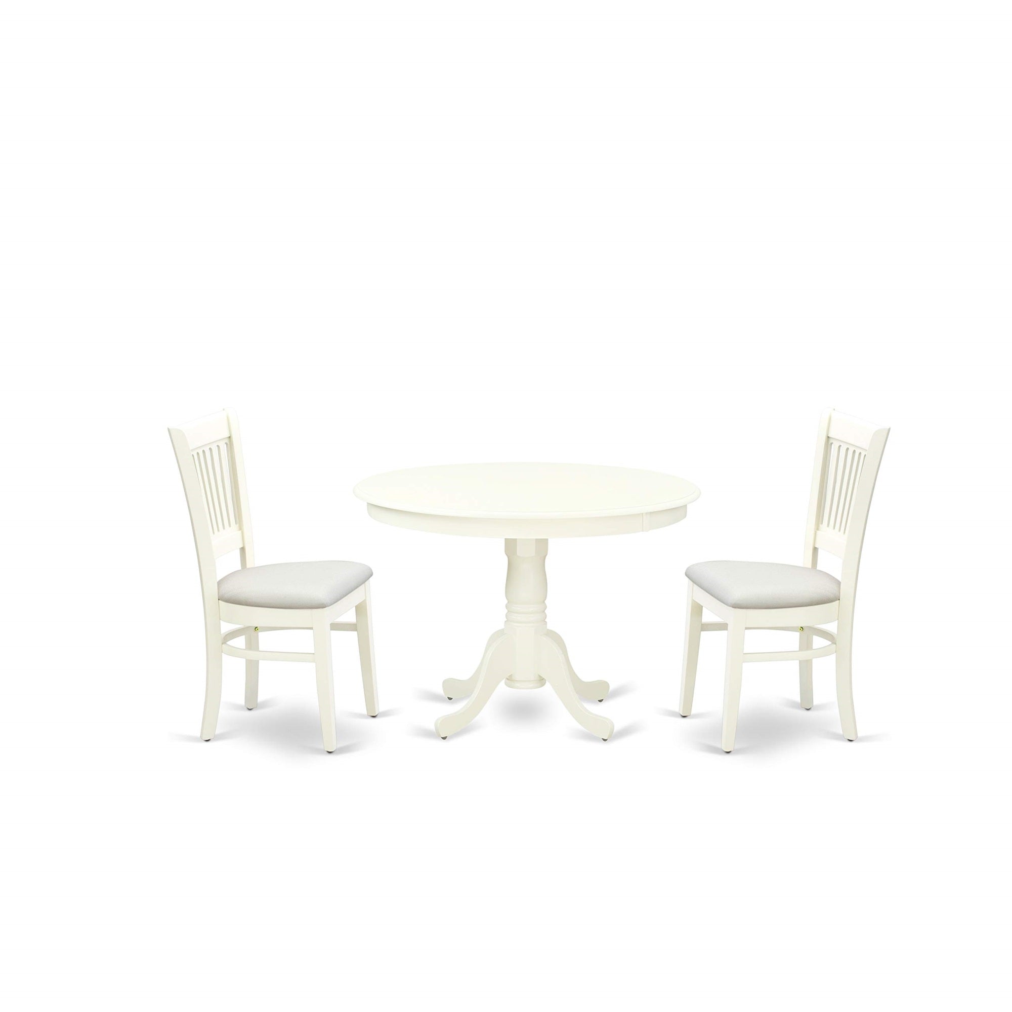 East West Furniture Hlva3-Lwh-C Hartland 3 Piece Kitchen Set Contains A Round Table With Pedestal And 2 Linen Fabric Dining Room Chairs, 42X42 Inch