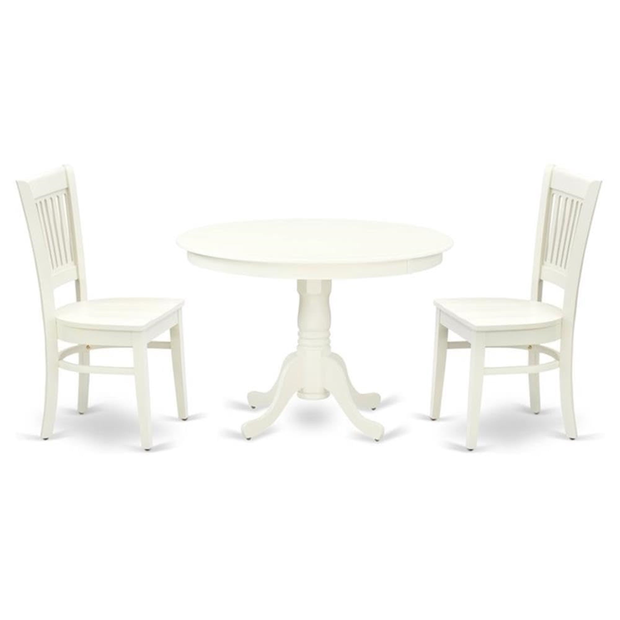 Casafoyer Hlva3-Lwh-W 3 Piece Dining Room Furniture Set Contains A Round Kitchen Table With Pedestal And 2 Dining Chairs, 42X42 Inch, Linen White