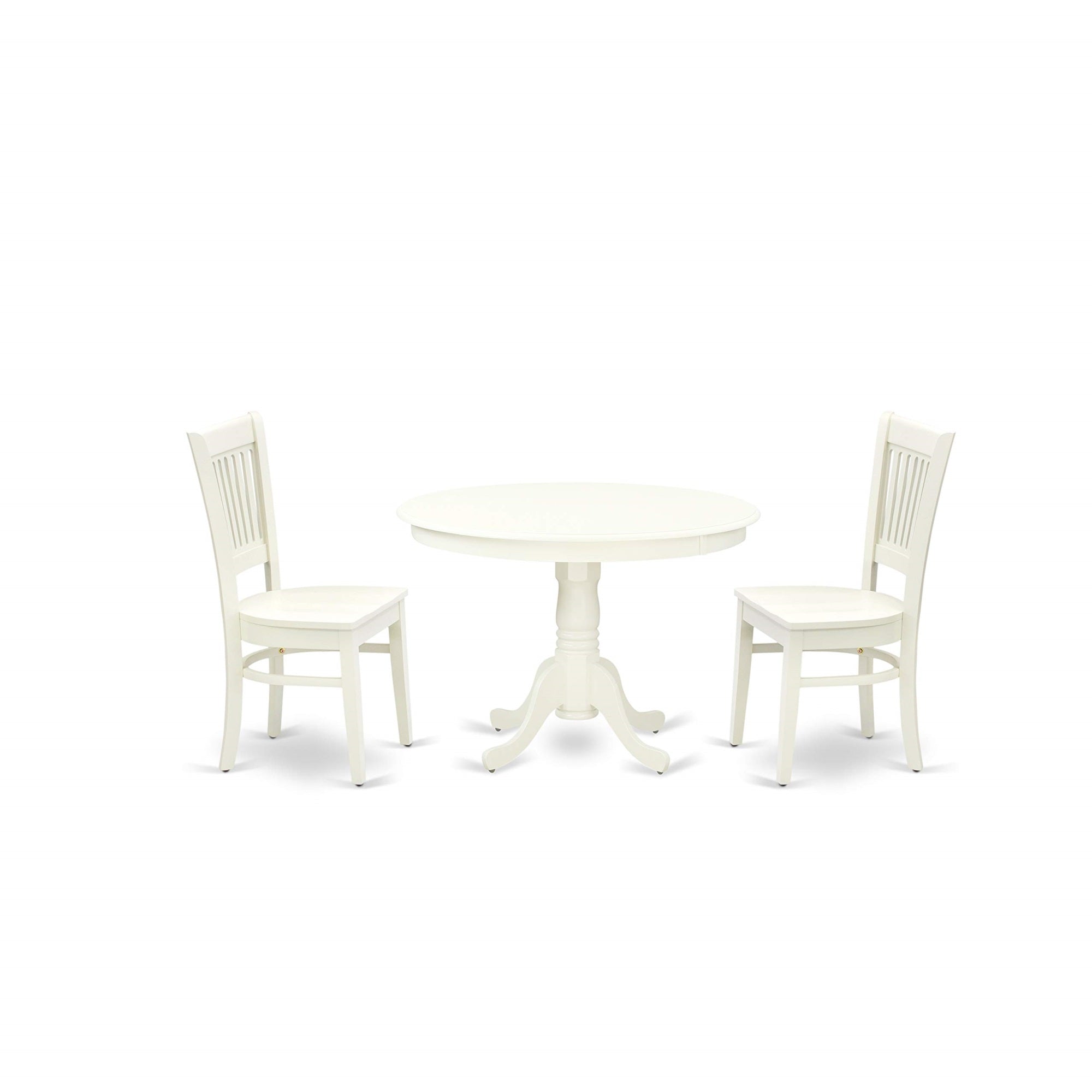 East West Furniture Hlva3-Lwh-W Hartland 3 Piece Room Furniture Set Contains A Round Kitchen Table With Pedestal And 2 Dining Chairs, 42X42 Inch