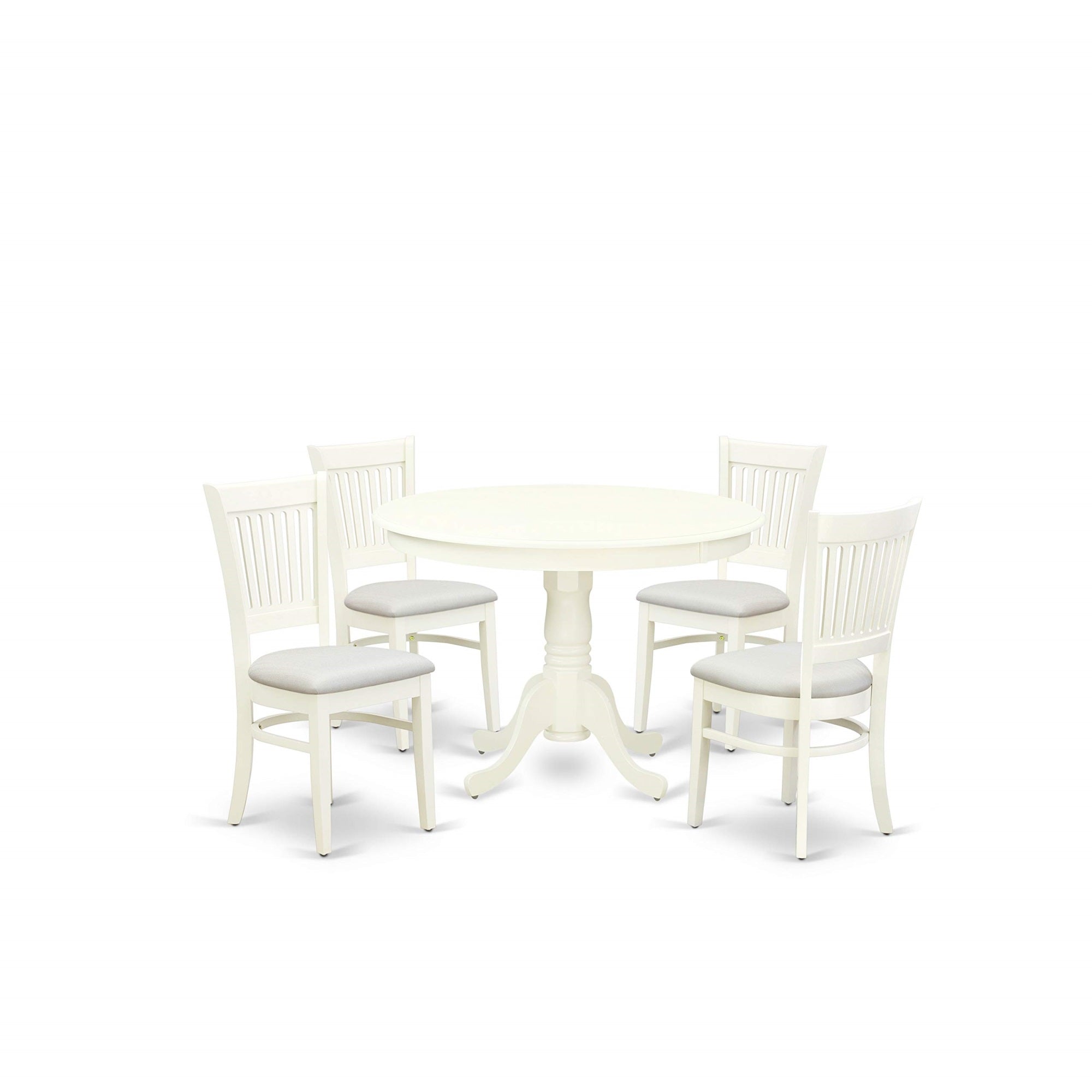 Ergode Hlva5-Lwh-C, 5-Piece Modern Dining Set, Round Table With Pedestal, 4 Mid-Century Chairs, Linen Fabric Seat, Asian Solid Wood Frame, 42X42 Inch