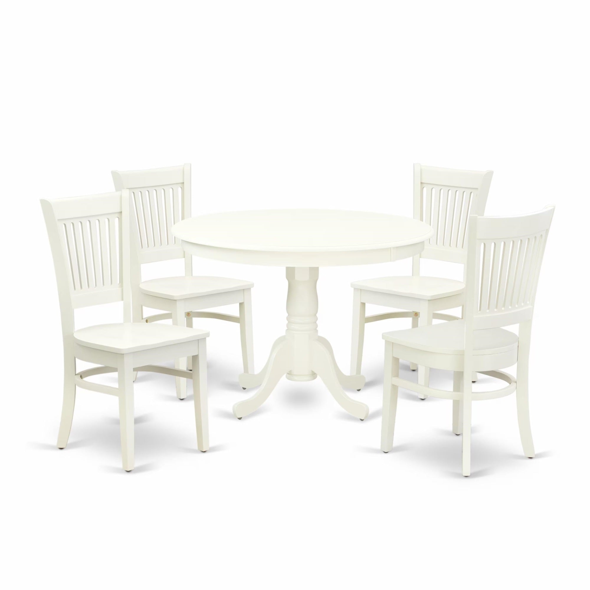 Casafoyer Hlva5-Lwh-W 5 Piece Dining Room Furniture Set Includes A Round Kitchen Table With Pedestal And 4 Dining Chairs, 42X42 Inch, Linen White