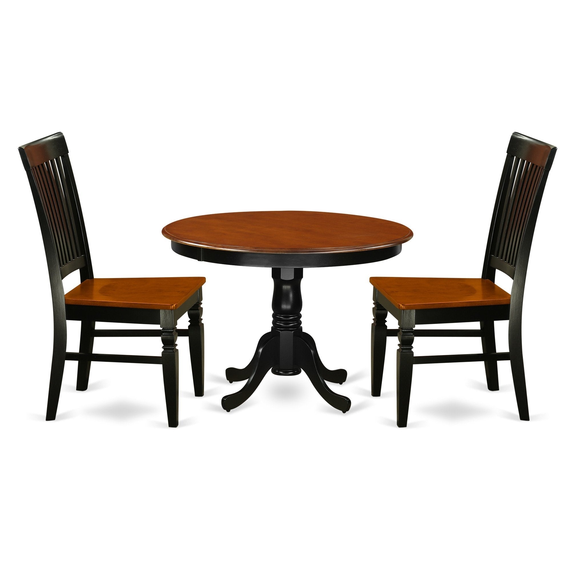 Casafoyer Hartland 3 Piece Room Set Contains A Round Kitchen Table With Pedestal And 2 Dining Chairs, 42X42 Inch, Black & Cherry