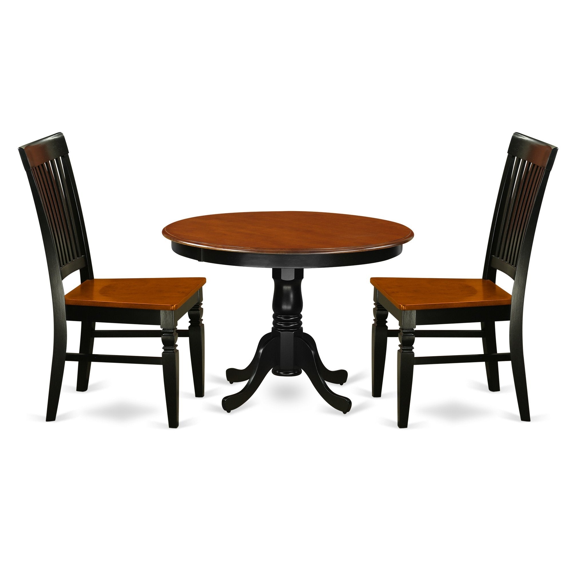 East West Furniture Hlwe3-Bch-W Hartland 3 Piece Room Set Contains A Round Kitchen Table With Pedestal And 2 Dining Chairs, 42X42 Inch