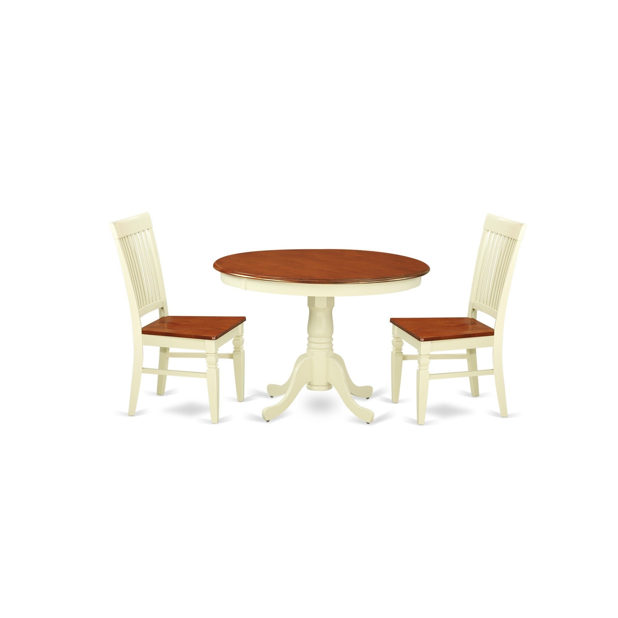 Casafoyer Hlwe3-Bmk-W Hartland 3 Piece Dinette Set For Small Spaces Contains A Round Table With Pedestal And 2 Dining Chairs, 42X42 Inch