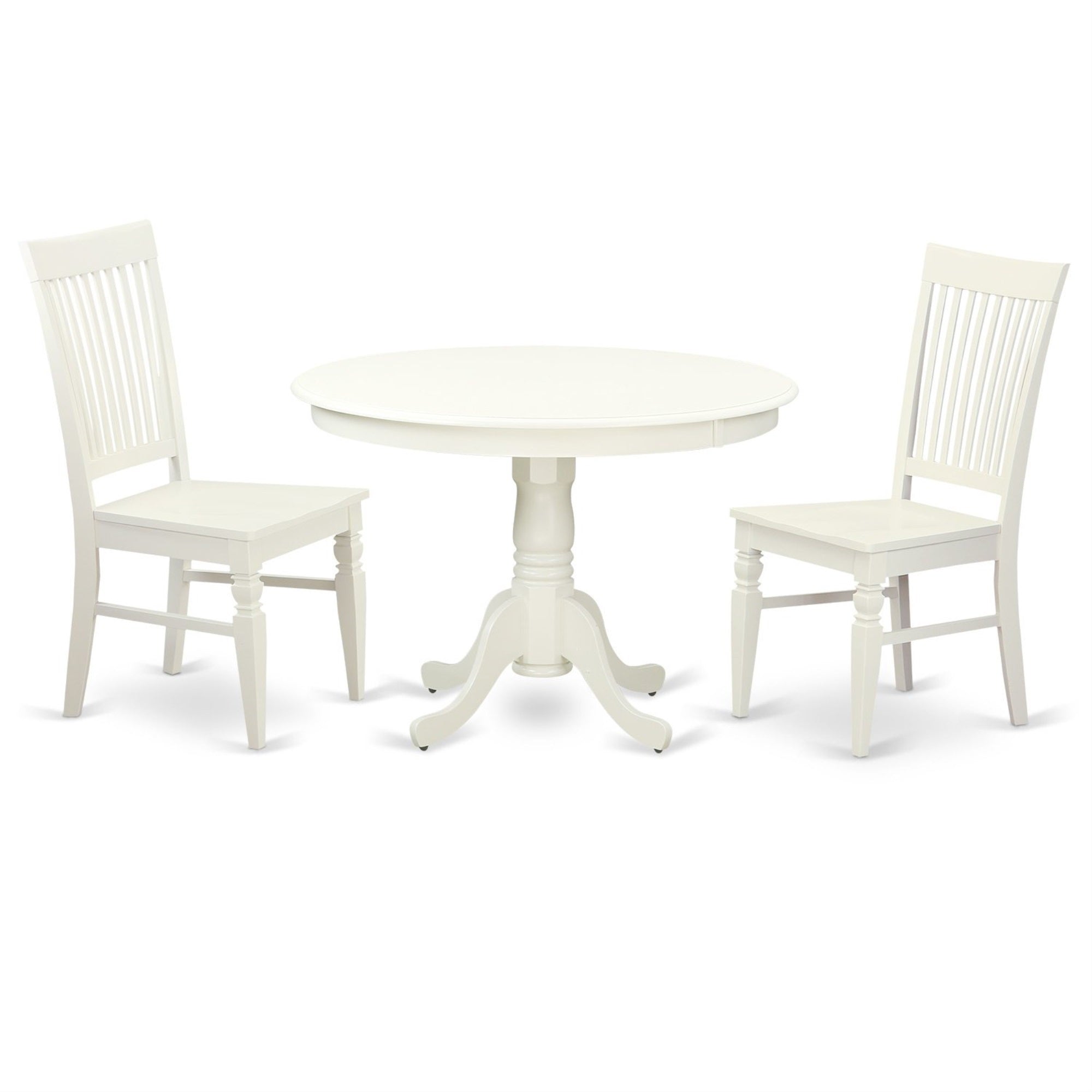 Casafoyer Hlwe3-Lwh-W 3 Piece Dinette Set For Small Spaces Contains A Round Dining Table With Pedestal And 2 Kitchen Dining Chairs, 42X42 Inch, Linen White