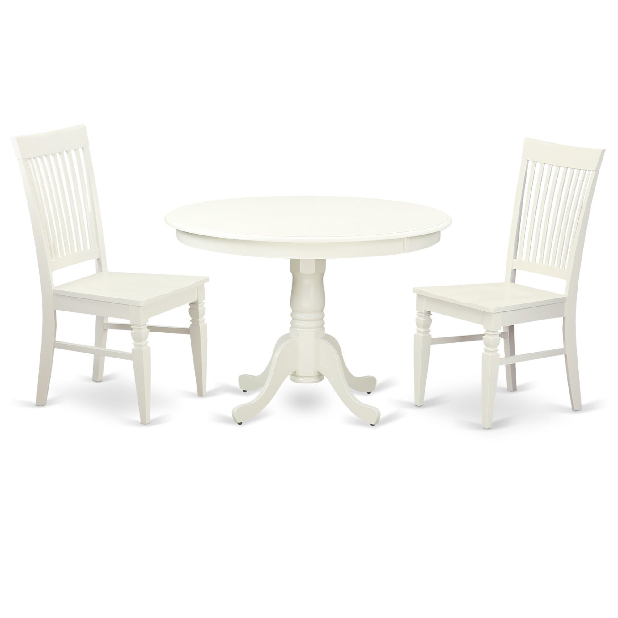 East West Furniture Hlwe3-Lwh-W Hartland 3 Piece Dinette Set For Small Spaces Contains A Round Table With Pedestal And 2 Kitchen Dining Chairs, 42X42 Inch