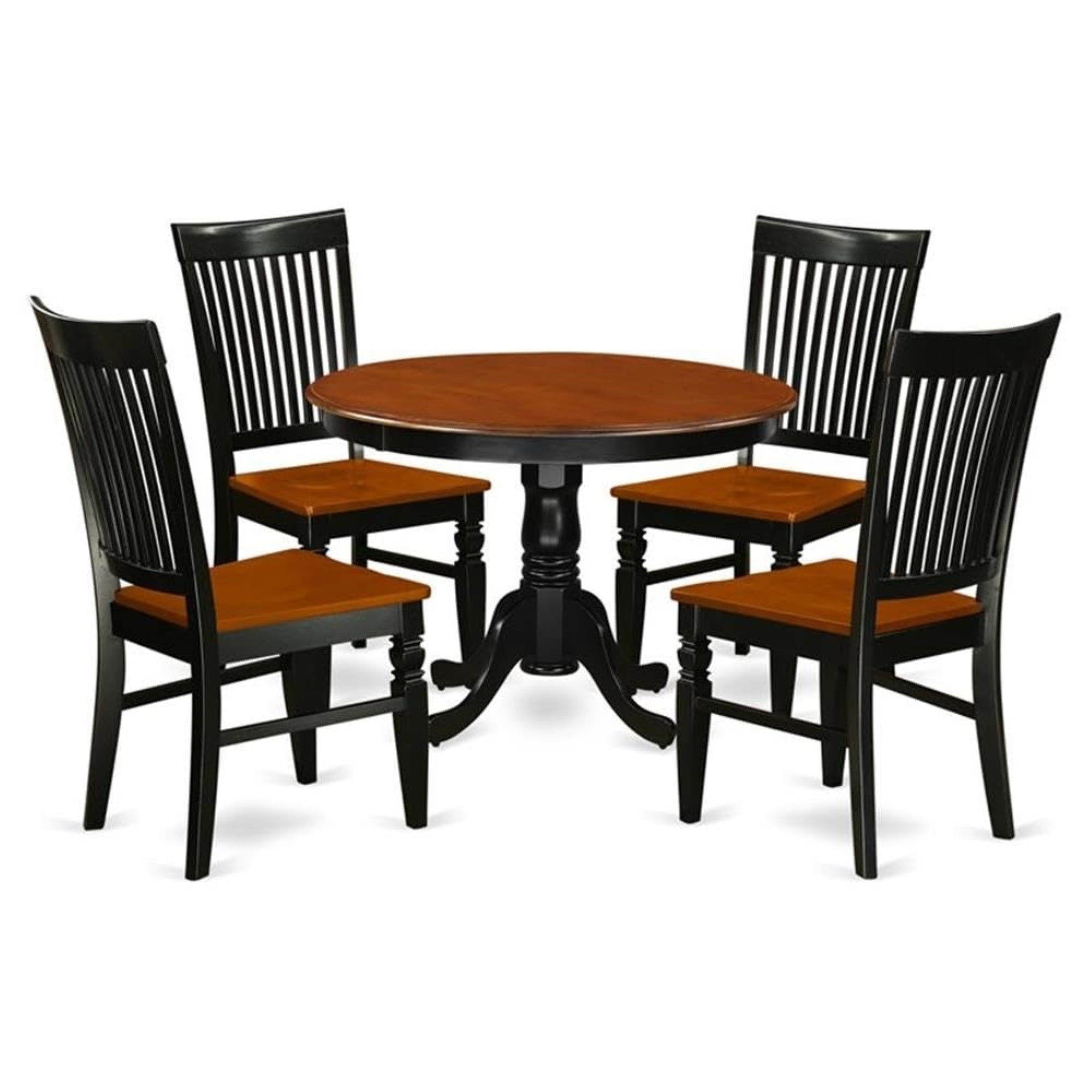 Casafoyer Hartland 5 Piece Modern Set Includes A Round Wooden Table With Pedestal And 4 Dining Chairs, 42X42 Inch, Black & Cherry