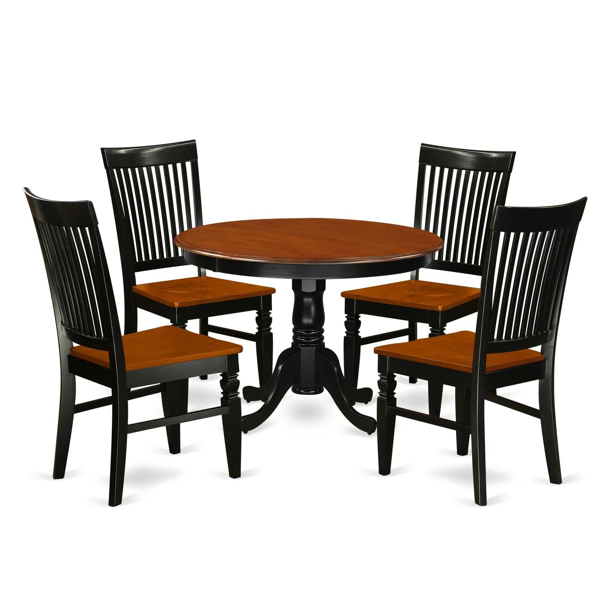 Ergode Hlwe5-Bch-W, 5 Piece Modern Kitchen Table Set, Round Wooden Table With Pedestal, 4 Dining Chairs, Elegant Design, Easy Assembly