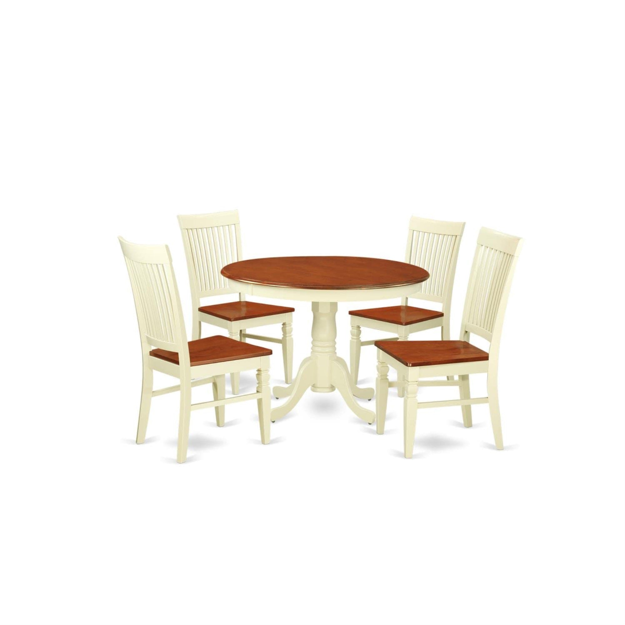 Casafoyer Hlwe5-Bmk-W 5 Piece Dining Room Table Set Includes A Round Kitchen Table With Pedestal And 4 Dining Chairs, 42X42 Inch, Buttermilk & Cherry