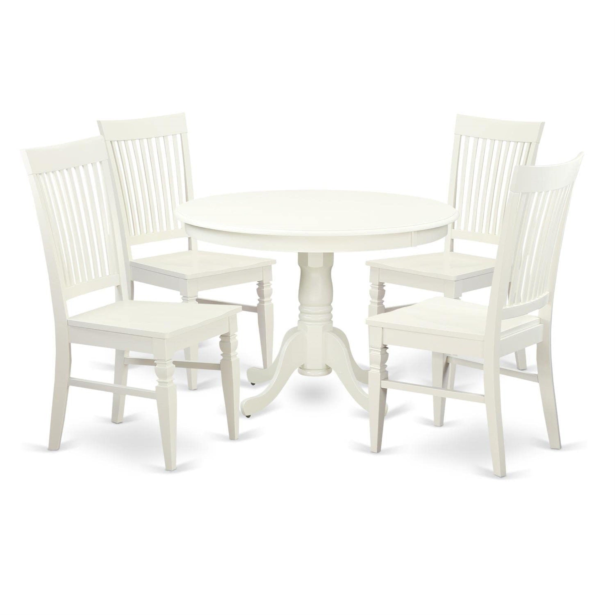 Casafoyer Hartland 5 Piece Set Includes A Round Dining Table With Pedestal And 4 Kitchen Chairs, 42X42 Inch, Linen White