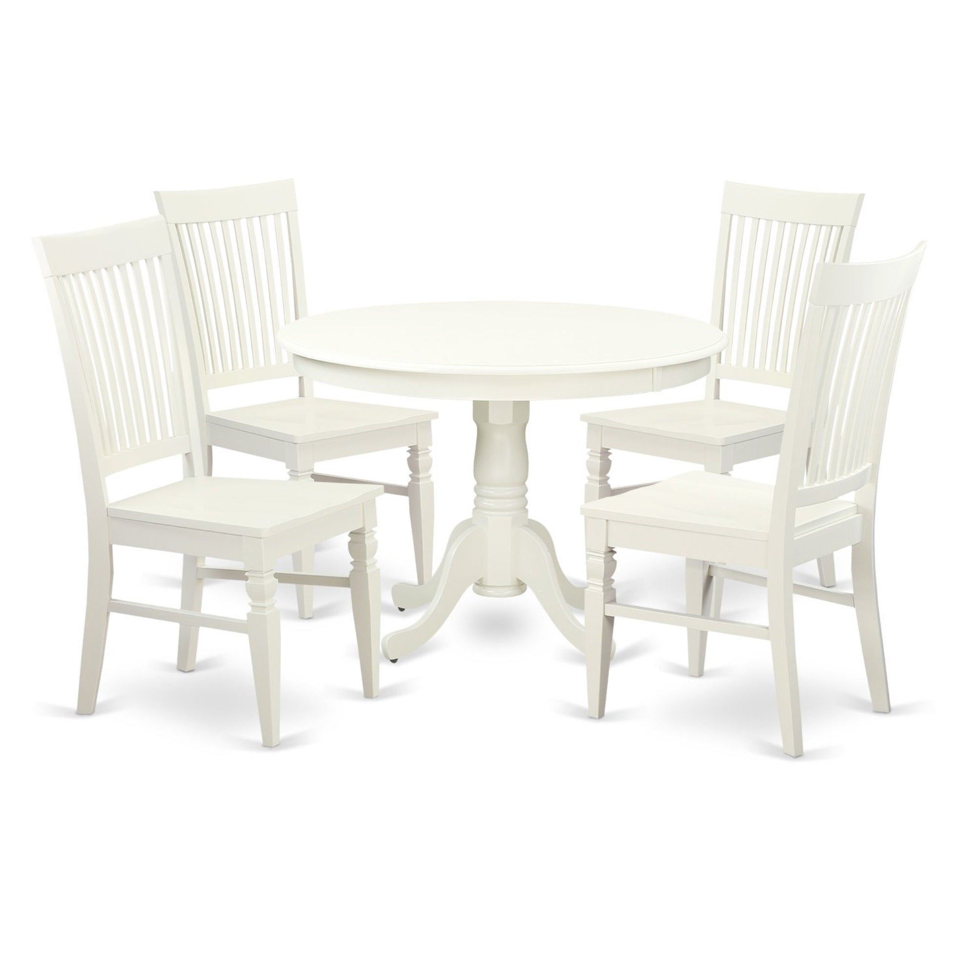 Ergode Hlwe5-Lwh-W, Hartland 5 Piece Set, Round Dining Table With Pedestal, 4 Kitchen Chairs, 42X42 Inch