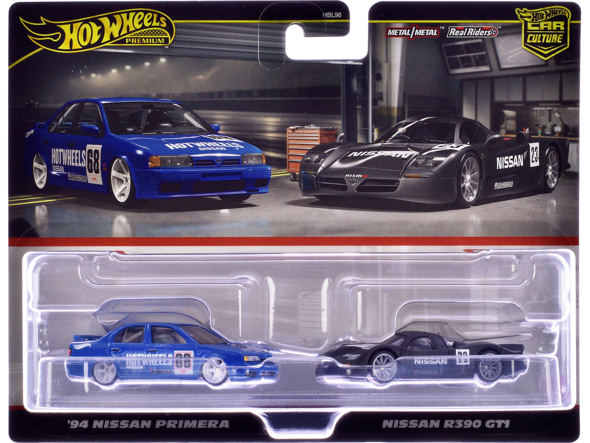 1994  Primera Rhd (Right Hand Drive) #68 Blue And  R390 Gt1 #23 Matt Black 'Car Culture' Set Of 2 Cars Diecast Model Cars By Hot Wheels