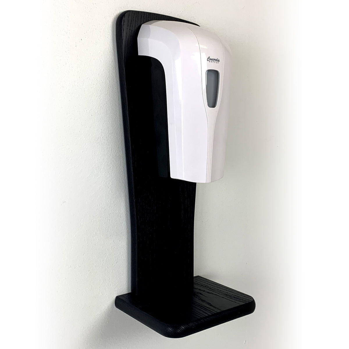 Automatic Touchless Gel Hand Sanitizer Dispenser On Wooden Mallet Oak Wall Mount Rack, Black
