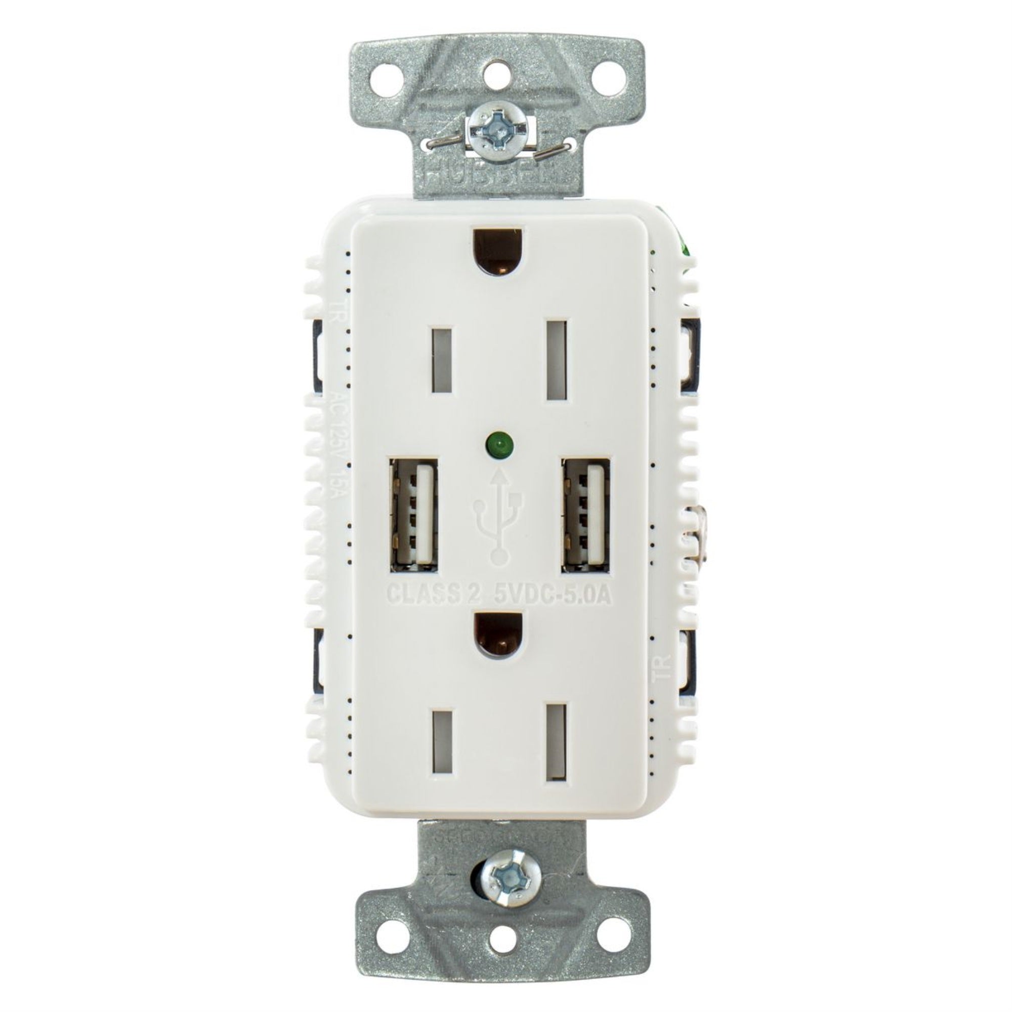 Hubbell Usb15A5W White Outlet Dual 15 Amp 125V 2-Pole And Dual 5 Amp 5V Usb Ports