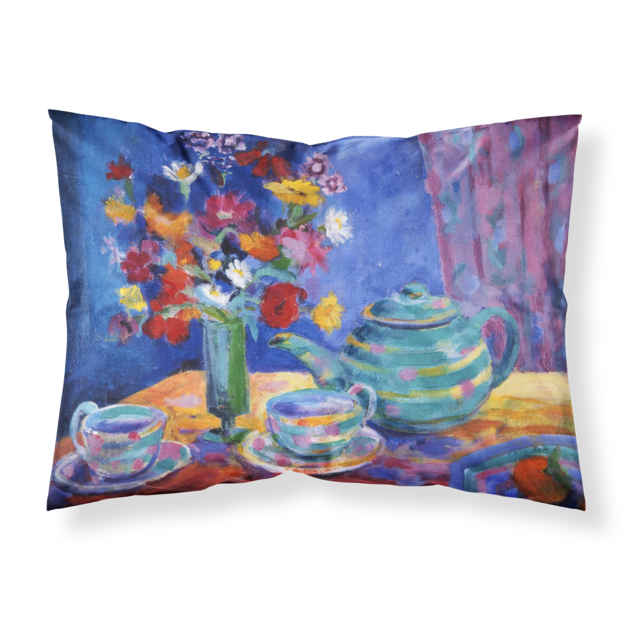 Caroline'S Treasures Blue Tea By Wendy Hoile Printed, Polyester Envelope Closure Pillowcase, Standard, Multicolor