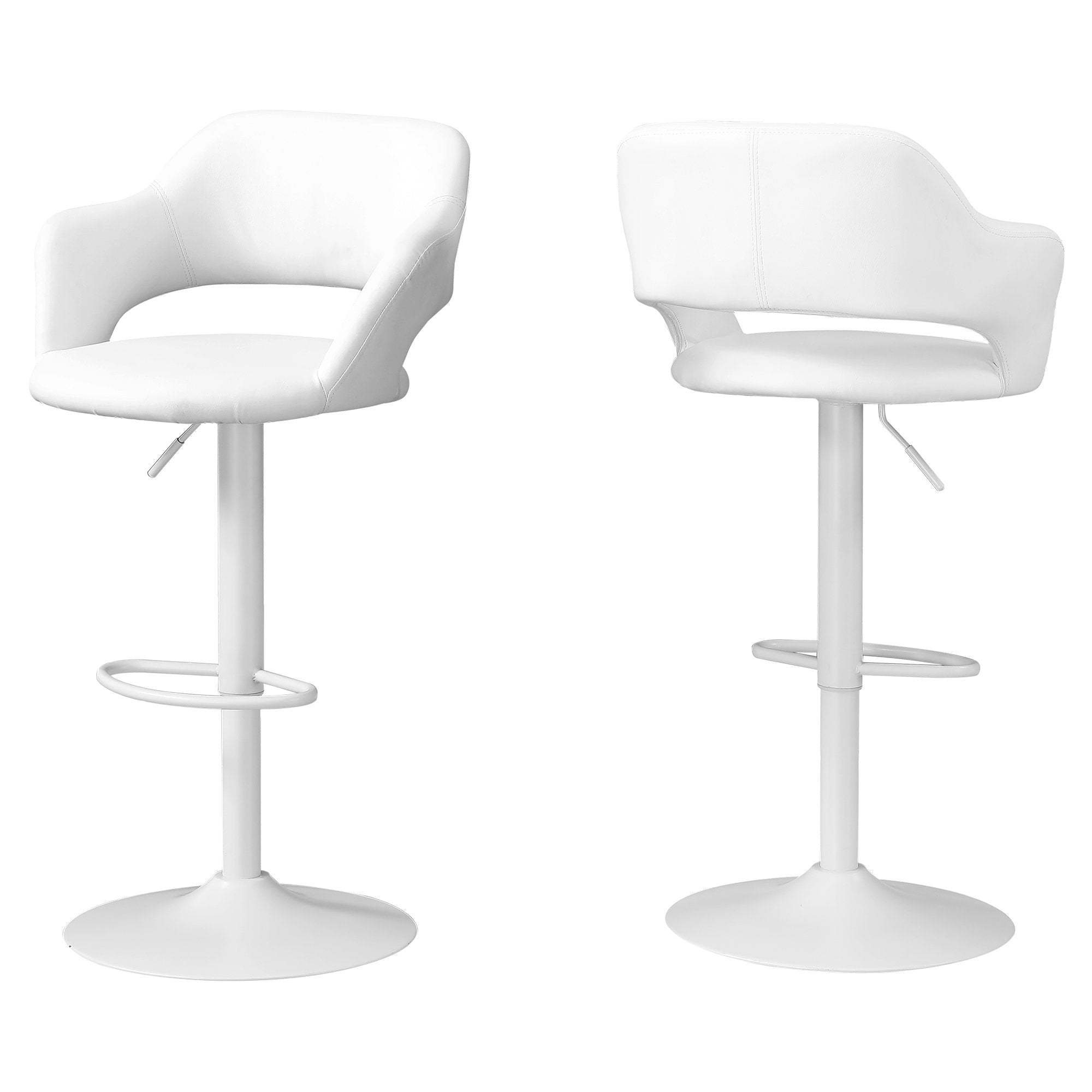 Bar Stool, Swivel, Bar Height, Adjustable, Metal, Pu Leather Look, White, Contemporary, Modern